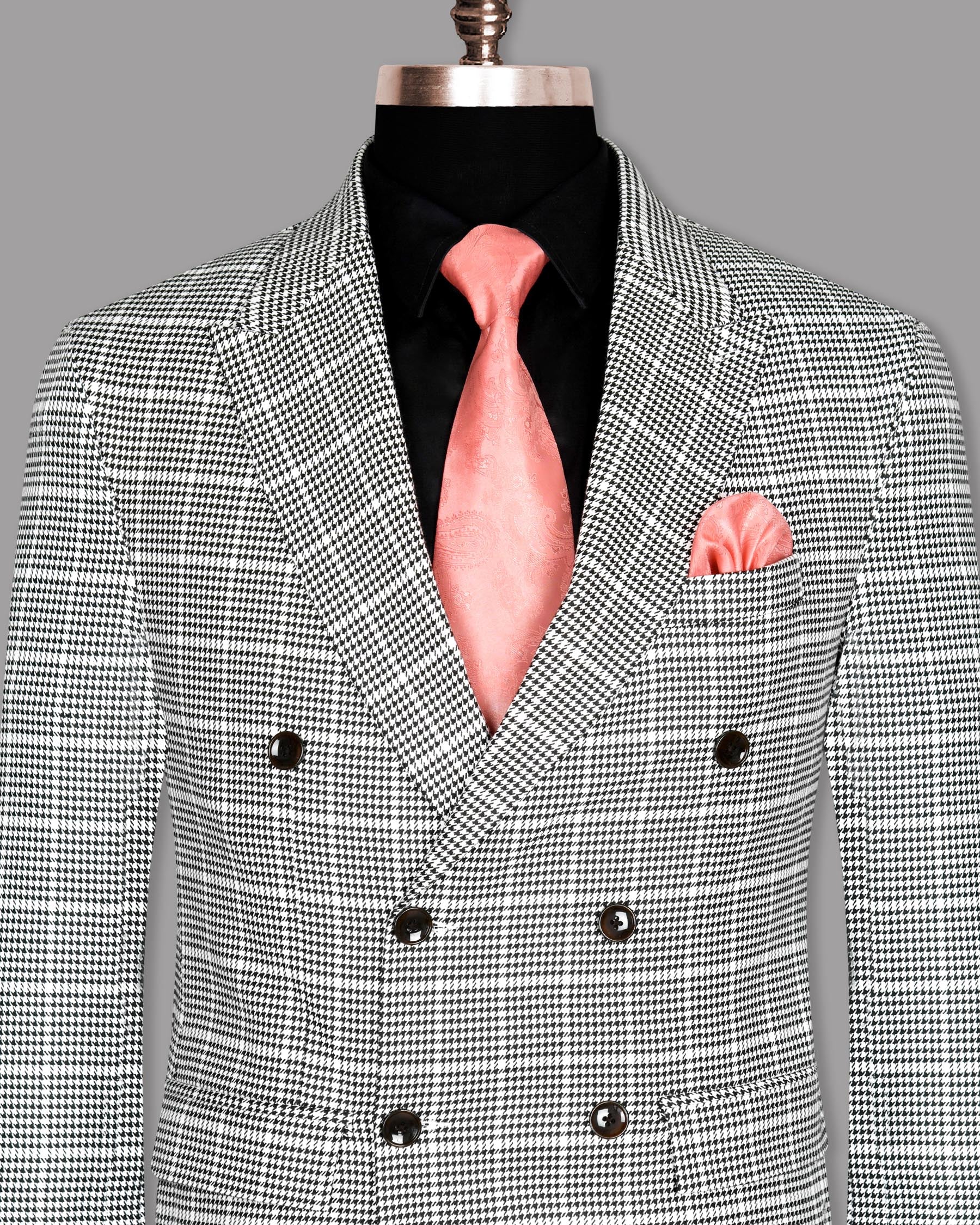 Black and White Houndstooth Windowpane Wool Rich Double Breasted Blazer BL828-DB-48, BL828-DB-54, BL828-DB-36, BL828-DB-60, BL828-DB-40, BL828-DB-46, BL828-DB-56, BL828-DB-58, BL828-DB-52, BL828-DB-50, BL828-DB-38, BL828-DB-42, BL828-DB-44