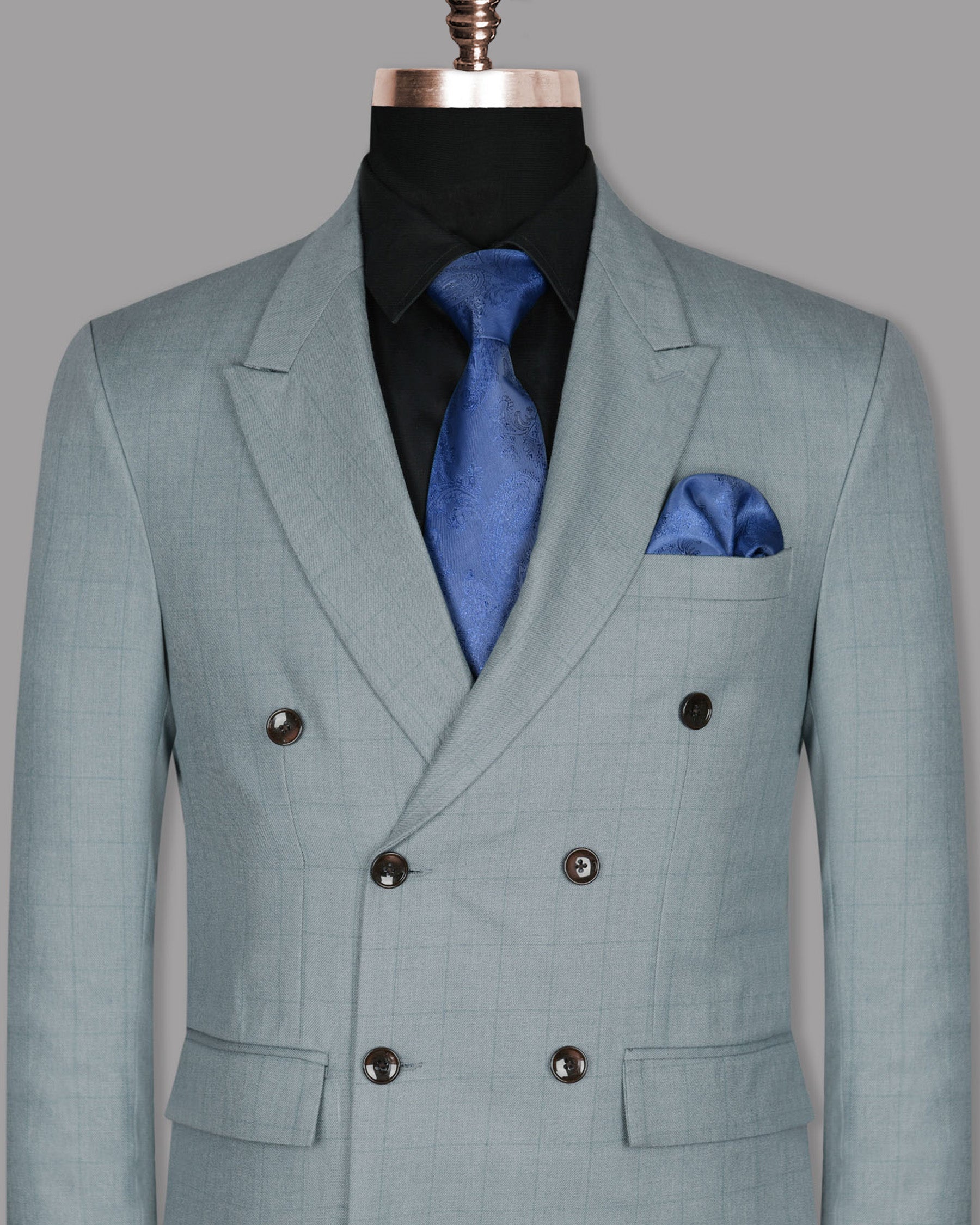 Light Grey Subtle Windowpane Wool Rich Double Breasted Blazer BL929-DB-52, BL929-DB-54, BL929-DB-58, BL929-DB-60, BL929-DB-36, BL929-DB-40, BL929-DB-42, BL929-DB-44, BL929-DB-56, BL929-DB-38, BL929-DB-46, BL929-DB-48, BL929-DB-50