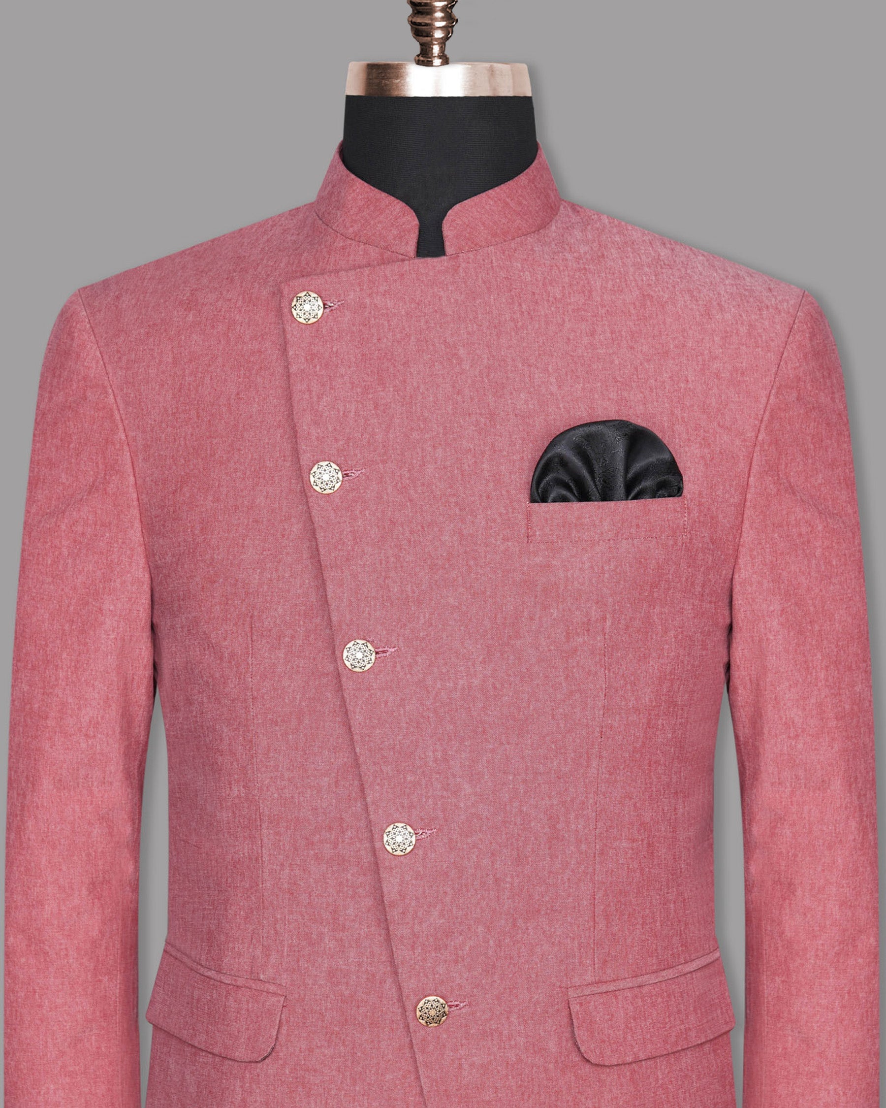 Light Coral Cross Buttoned Bandhgala/Mandarin Premium Cotton Blazer BL934-CBG-38, BL934-CBG-40, BL934-CBG-44, BL934-CBG-52, BL934-CBG-58, BL934-CBG-60, BL934-CBG-50, BL934-CBG-36, BL934-CBG-42, BL934-CBG-46, BL934-CBG-48, BL934-CBG-54, BL934-CBG-56