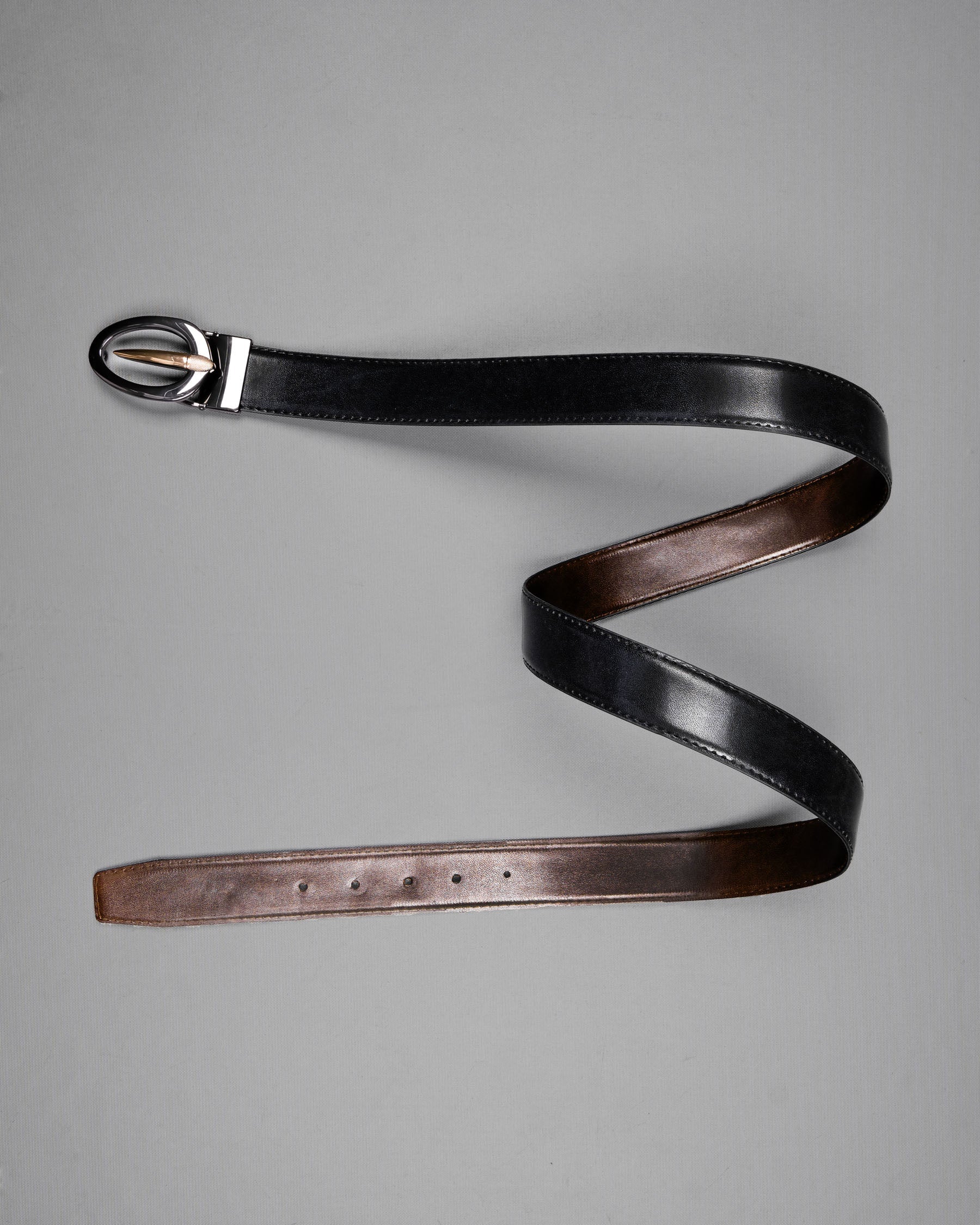 Glossy Grey and Golden Oval buckled Reversible jade Black and tan Slight Textured Vegan Leather Handcrafted Belt BT026-28, BT026-30, BT026-32, BT026-34, BT026-36, BT026-38