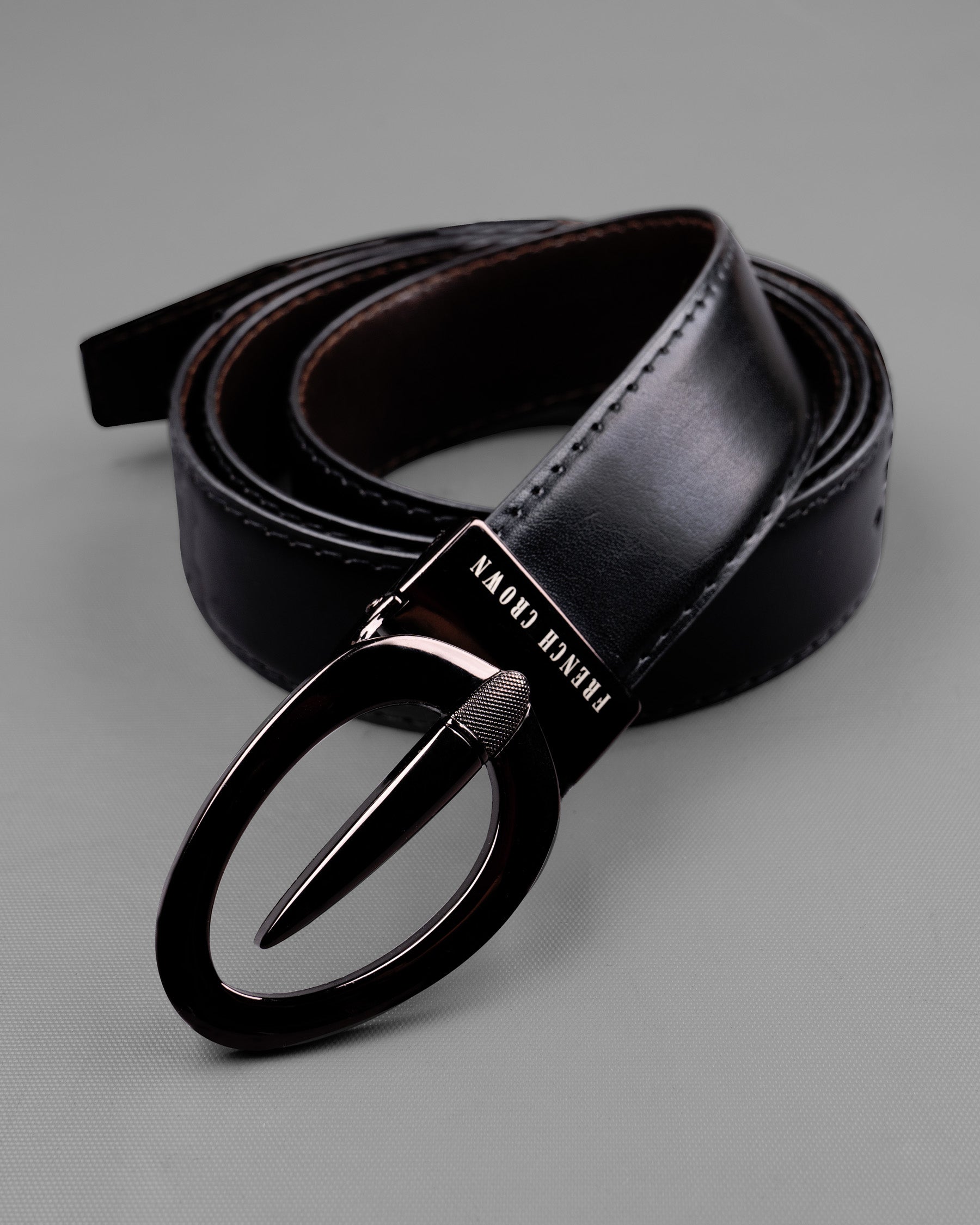 Rose Gold Grey Oval  buckled Reversible jade Black and Brown Vegan Leather Handcrafted Belt BT028-28, BT028-30, BT028-32, BT028-34, BT028-36, BT028-38