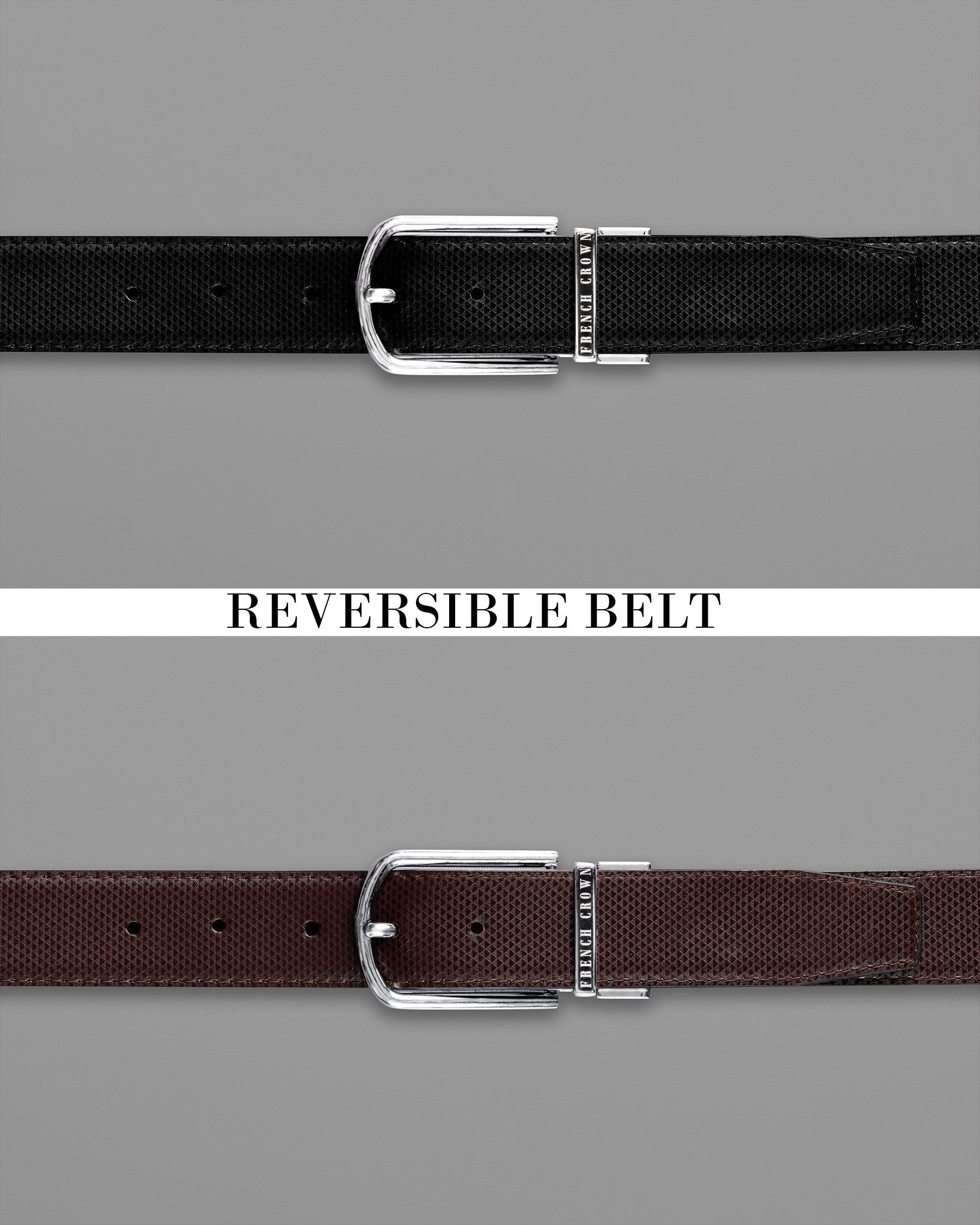 Silver buckled Reversible jade Black and Brown Vegan Leather Handcrafted Belt BT037-28, BT037-30, BT037-32, BT037-34, BT037-36, BT037-38