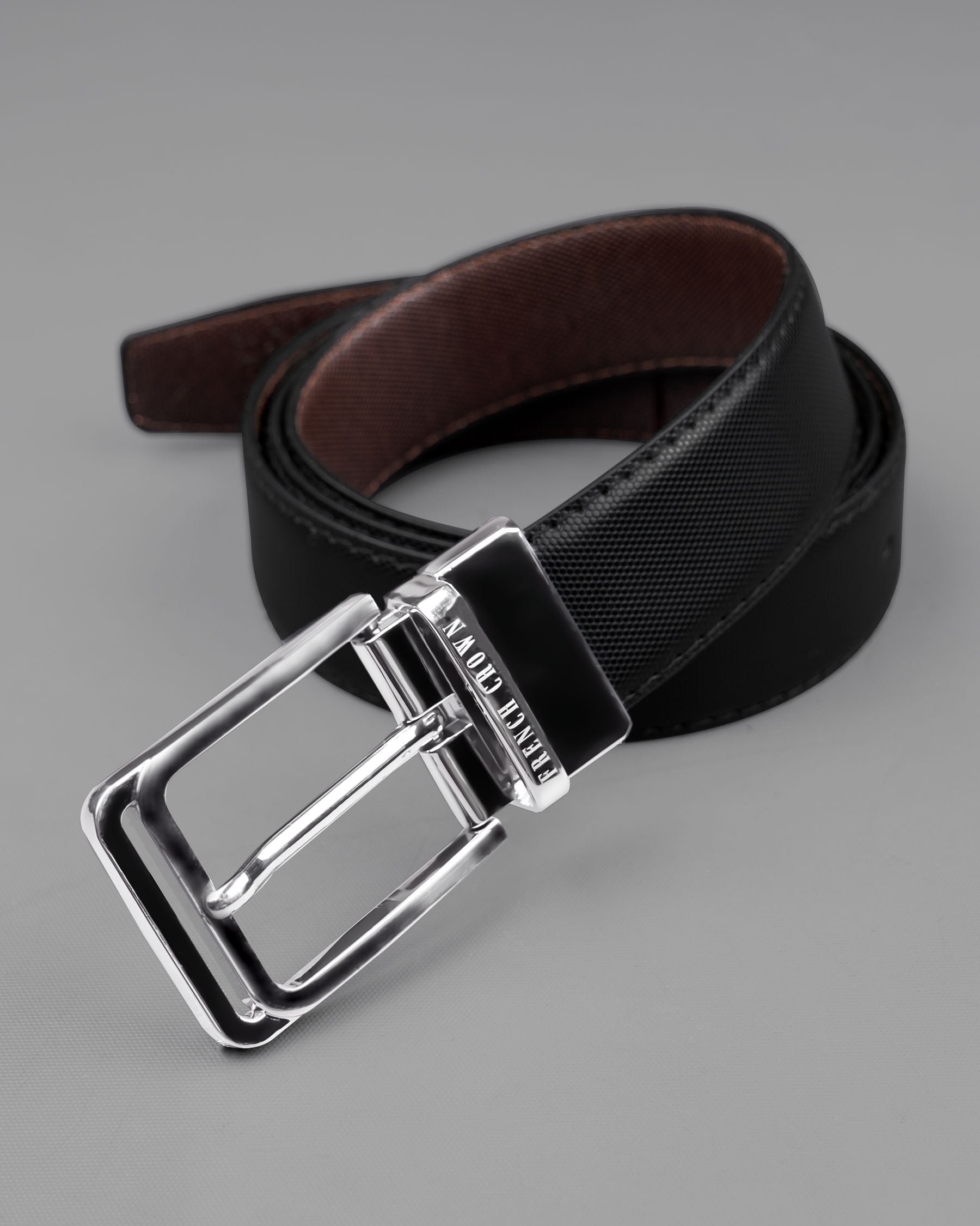 Silver buckled Reversible jade Black and Brown Vegan Leather Handcrafted Belt BT046-28, BT046-30, BT046-32, BT046-34, BT046-36, BT046-38