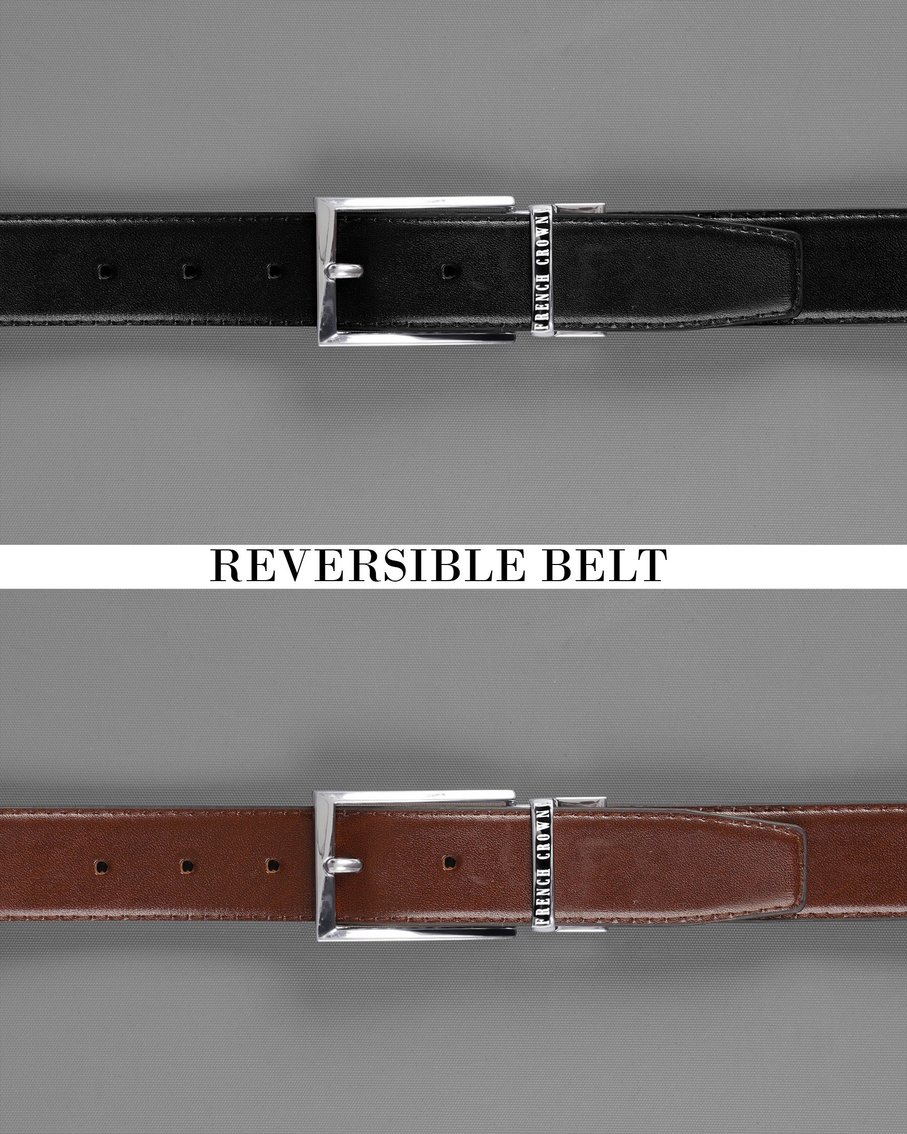 Silver buckled Reversible jade Black and Brown Vegan Leather Handcrafted Belt BT047-28, BT047-30, BT047-32, BT047-34, BT047-36, BT047-38