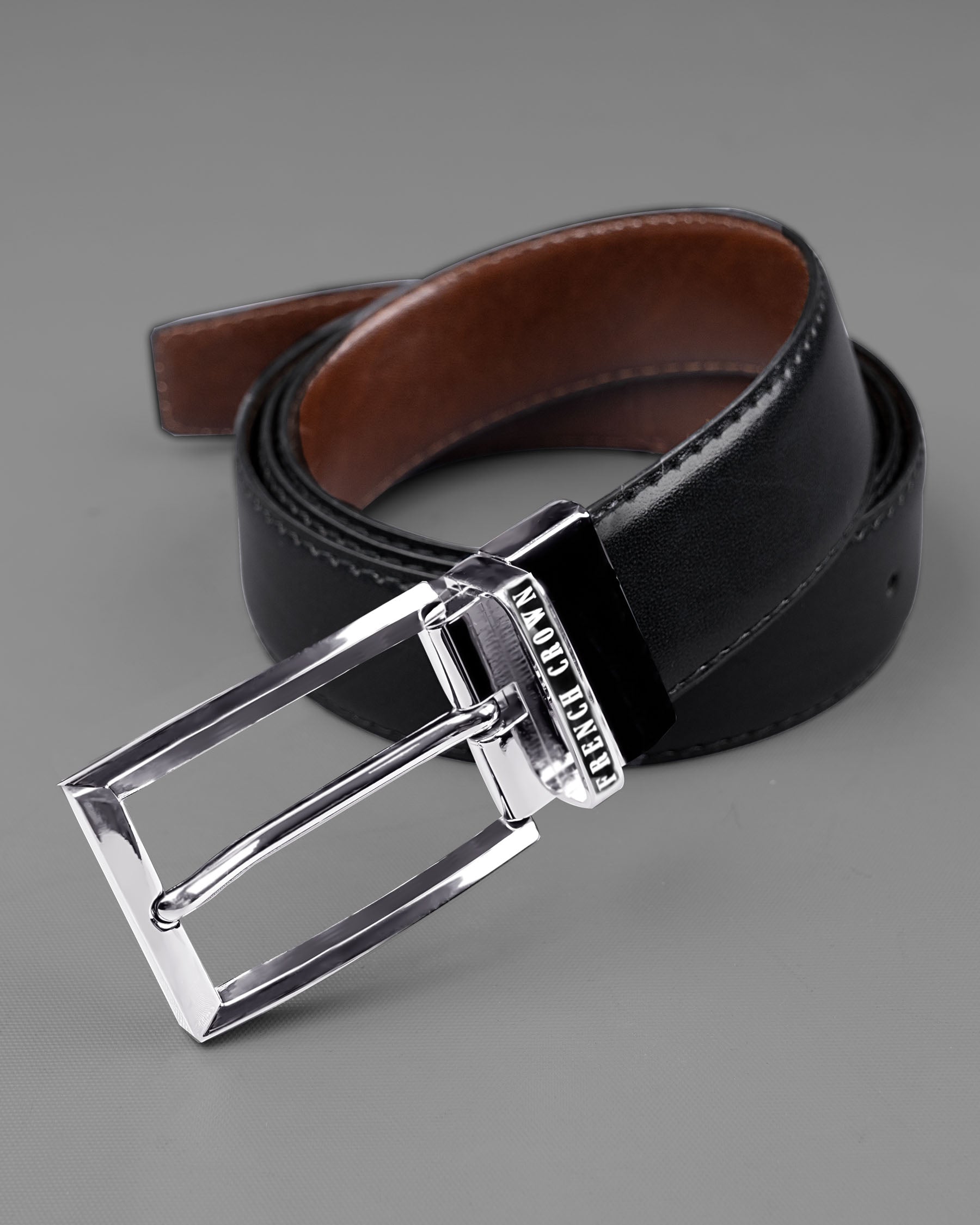 Silver buckled Reversible jade Black and Brown Vegan Leather Handcrafted Belt BT047-28, BT047-30, BT047-32, BT047-34, BT047-36, BT047-38