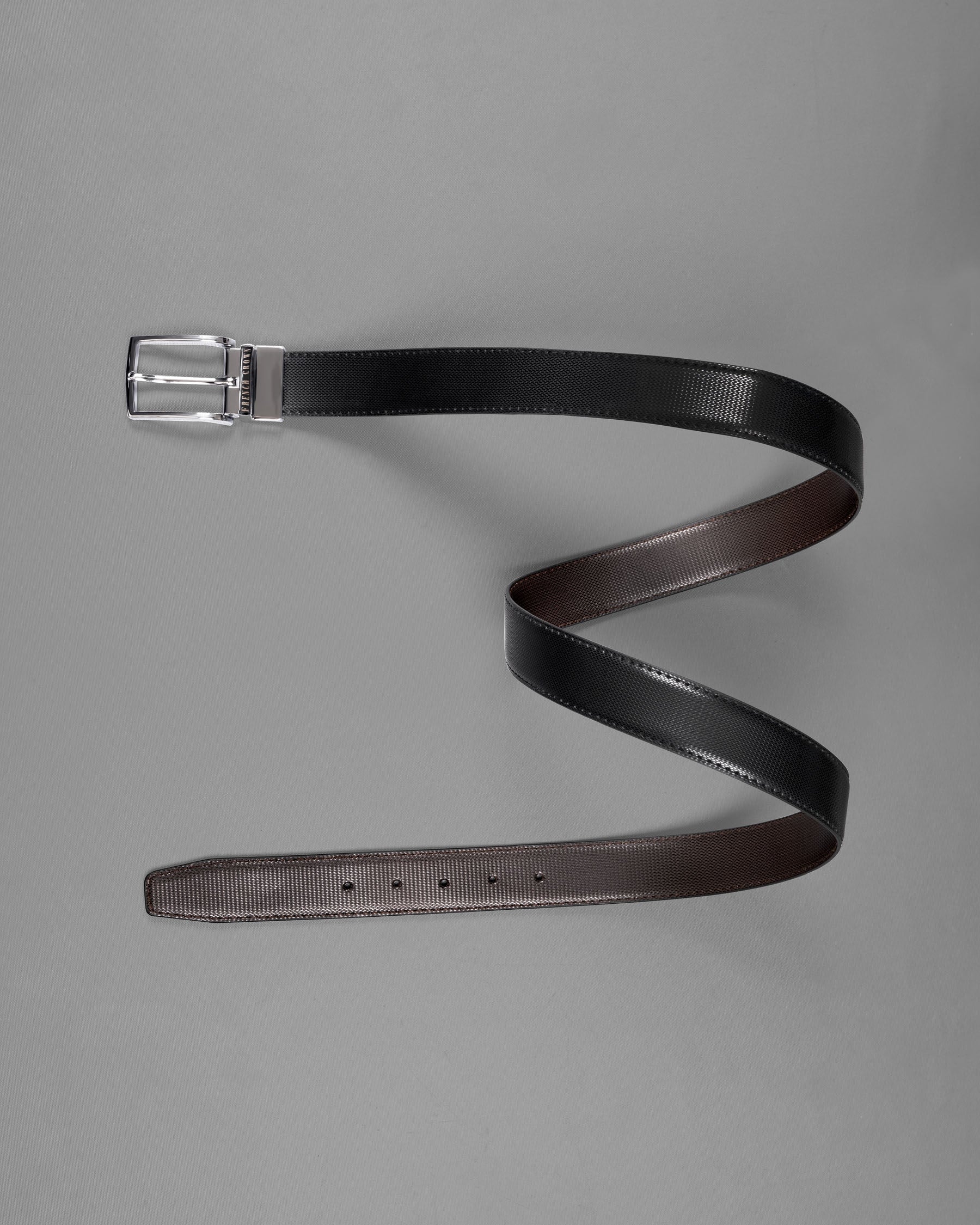 Silver  buckled Subtle Textured Reversible jade Black and Brown Vegan Leather Handcrafted Belt