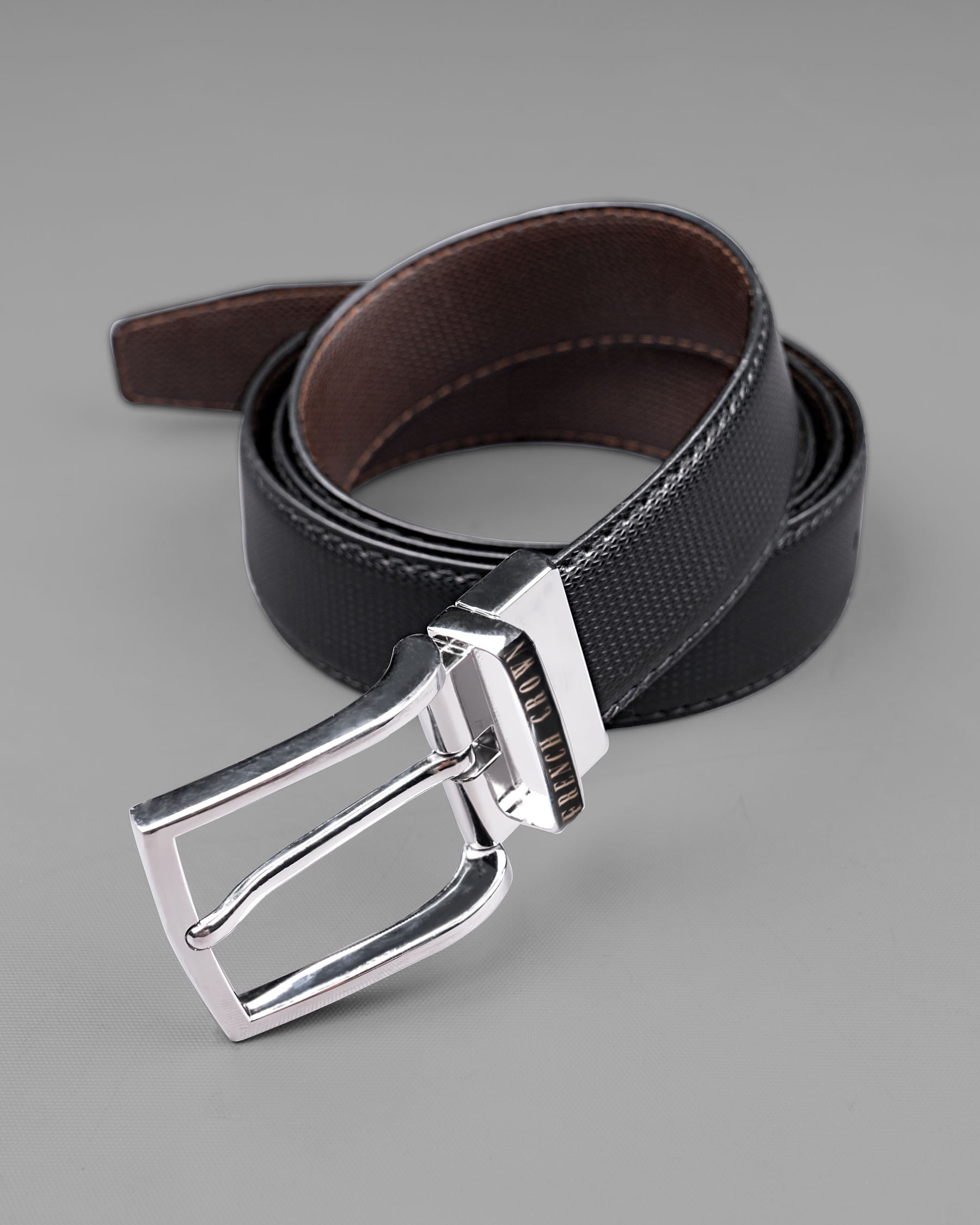 Silver  buckled Subtle Textured Reversible jade Black and Brown Vegan Leather Handcrafted Belt BT048-28, BT048-30, BT048-32, BT048-34, BT048-36, BT048-38