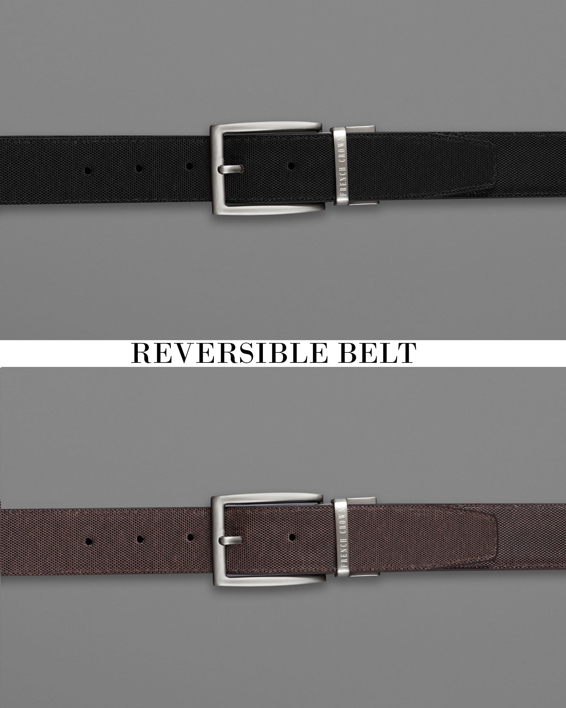 Silver Buckle with Jade Black and Brown Leather Free Handcrafted Reversible Belt BT053-28, BT053-30, BT053-32, BT053-34, BT053-36, BT053-38