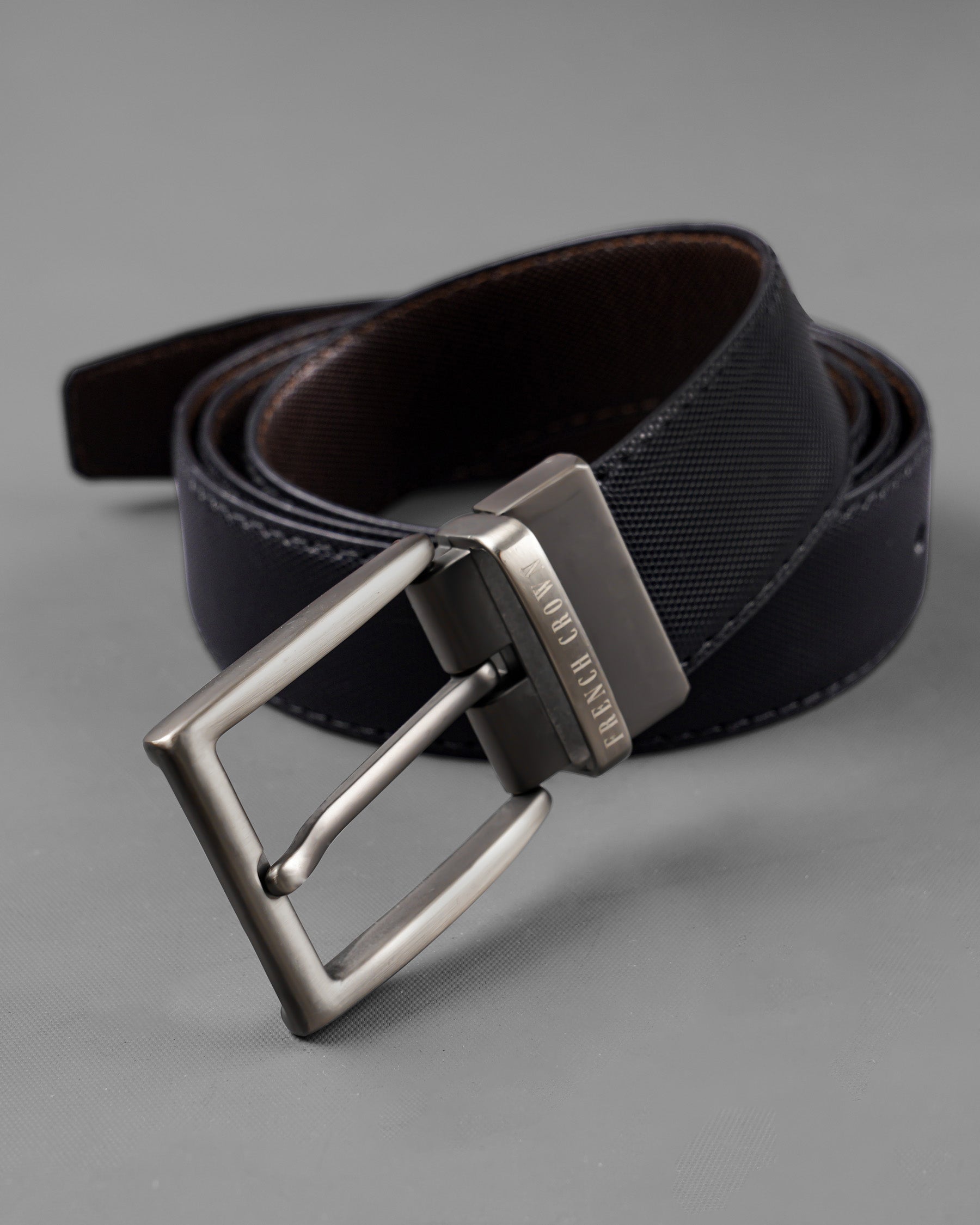 Silver Buckle with Jade Black and Brown Leather Free Handcrafted Reversible Belt