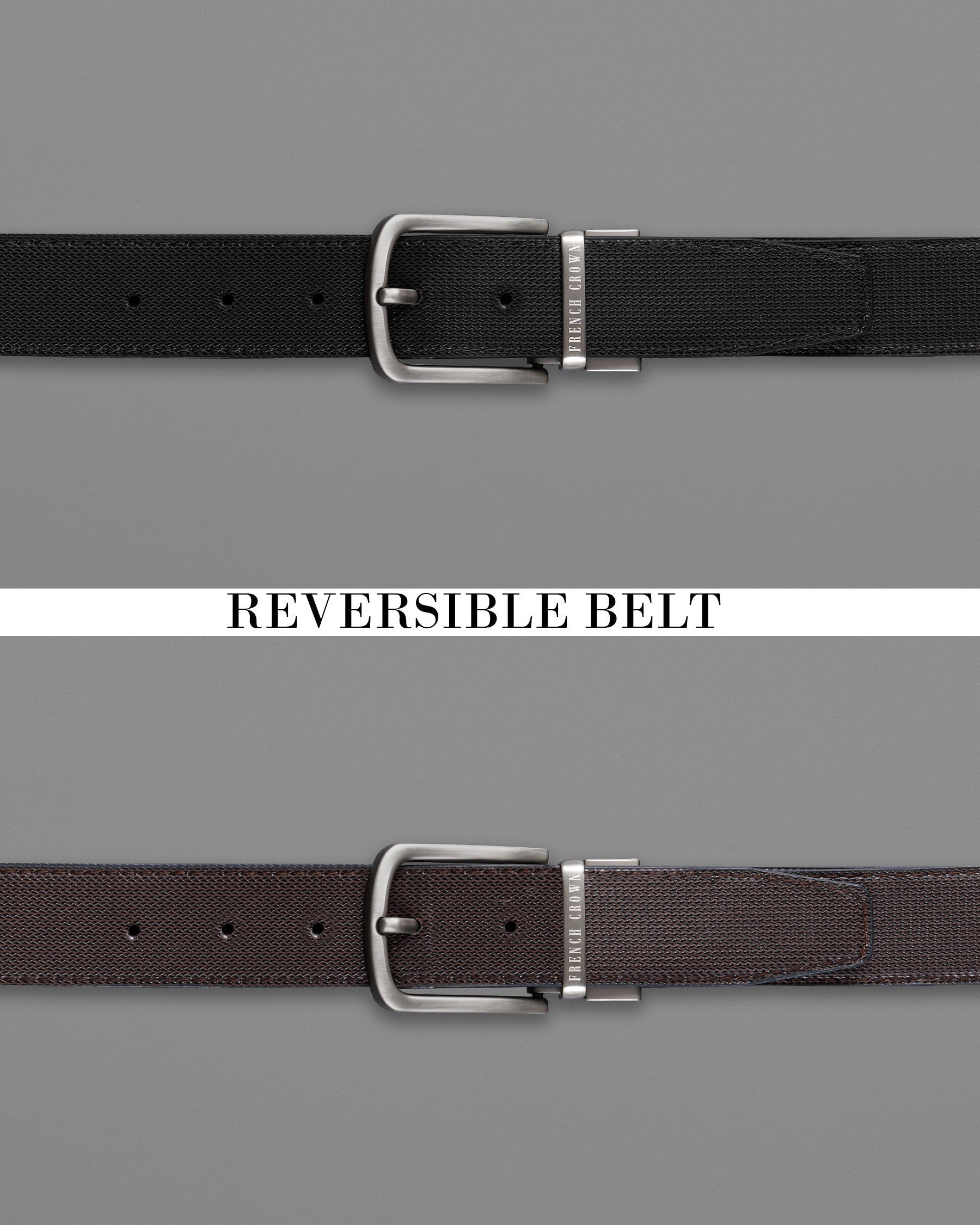 Silver Metallic Buckle Glossy Finish with Jade Black and Brown Leather Free Handcrafted Reversible Belt BT055-28, BT055-30, BT055-32, BT055-34, BT055-36, BT055-38 