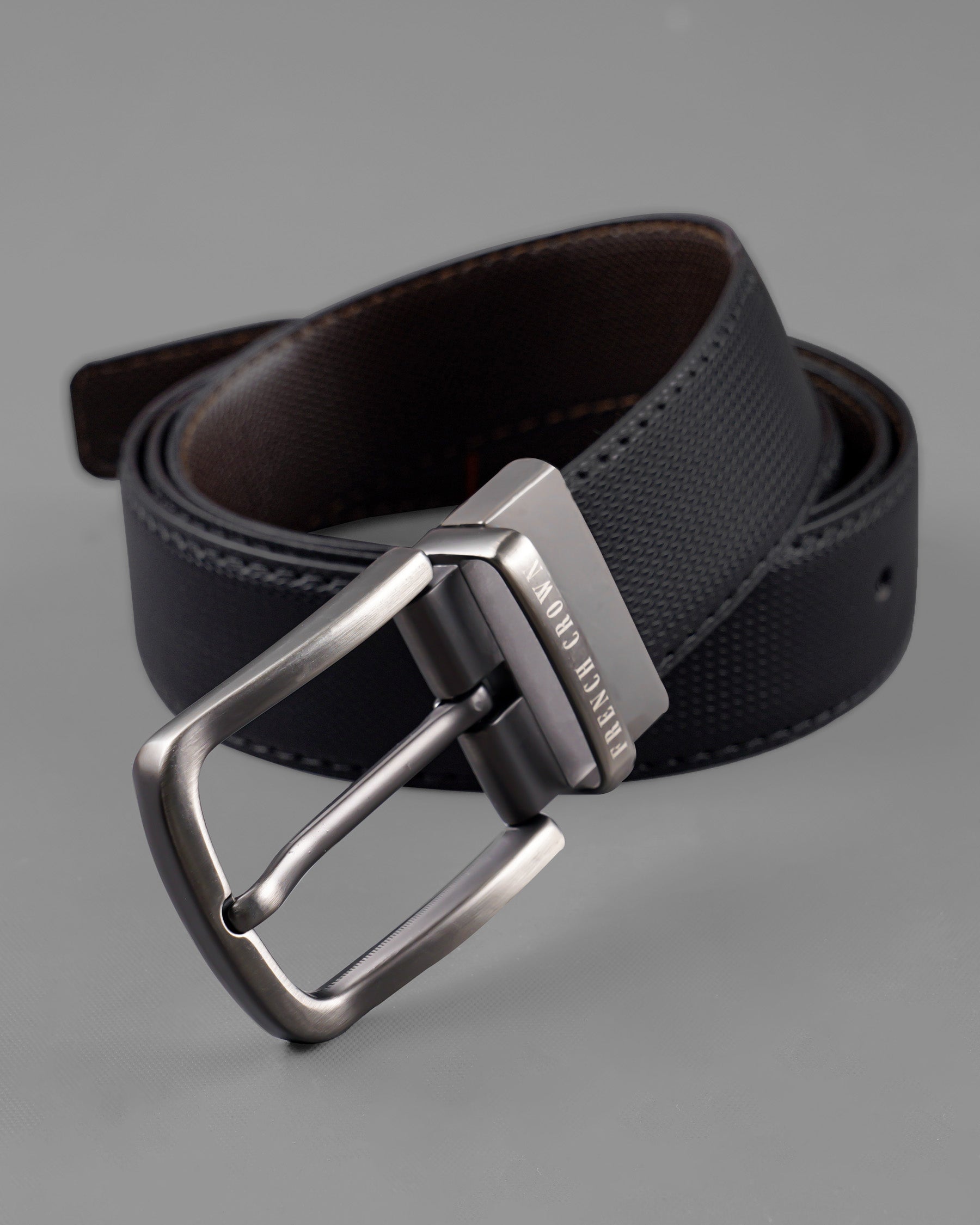 Silver Metallic Buckle Glossy Finish with Jade Black and Brown Leather Free Handcrafted Reversible Belt BT055-28, BT055-30, BT055-32, BT055-34, BT055-36, BT055-38 