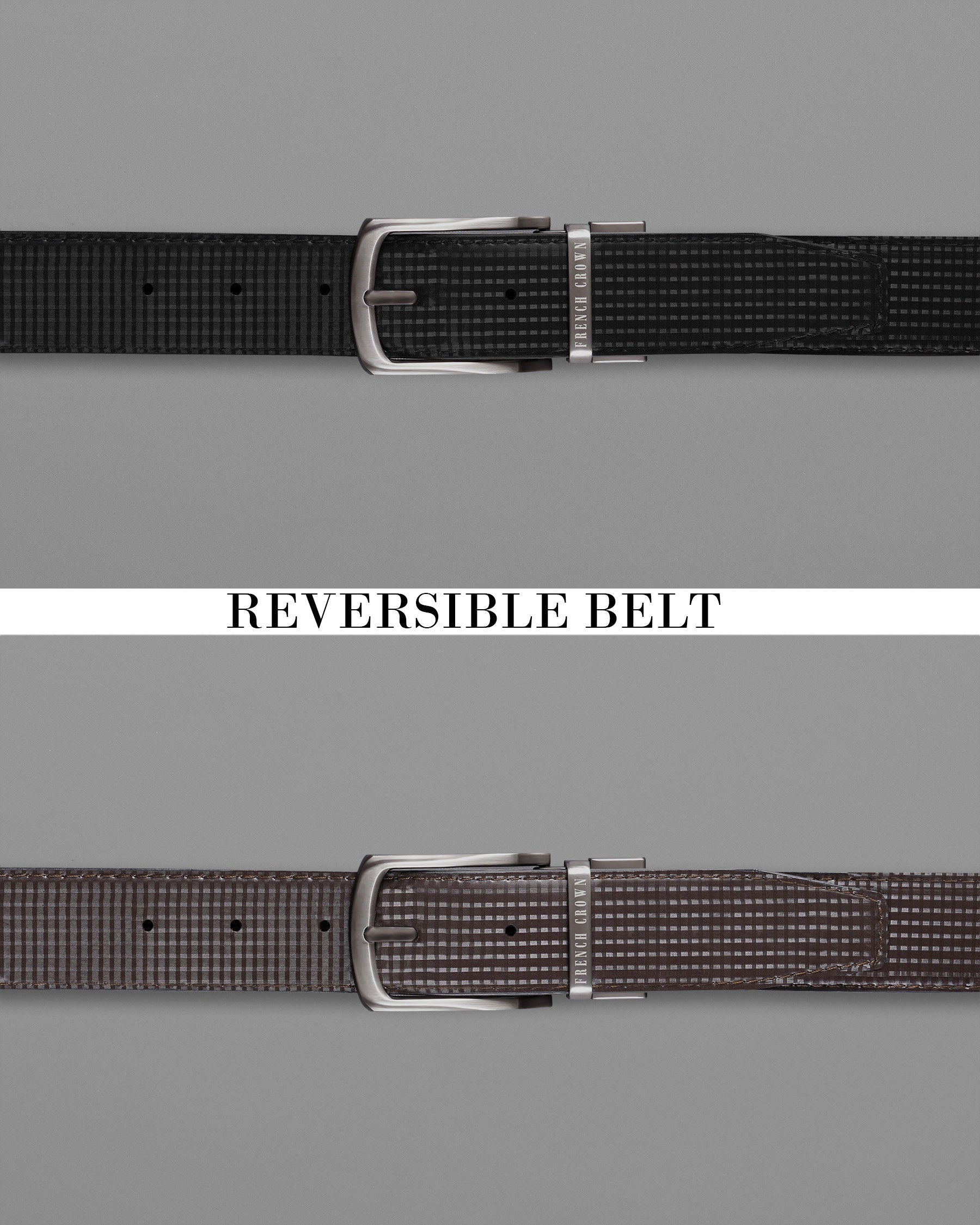 Silver Metallic Buckle Glossy Finish with Jade Black and Brown Leather Free Handcrafted Reversible Belt BT059-28, BT059-30, BT059-32, BT059-34, BT059-36, BT059-38