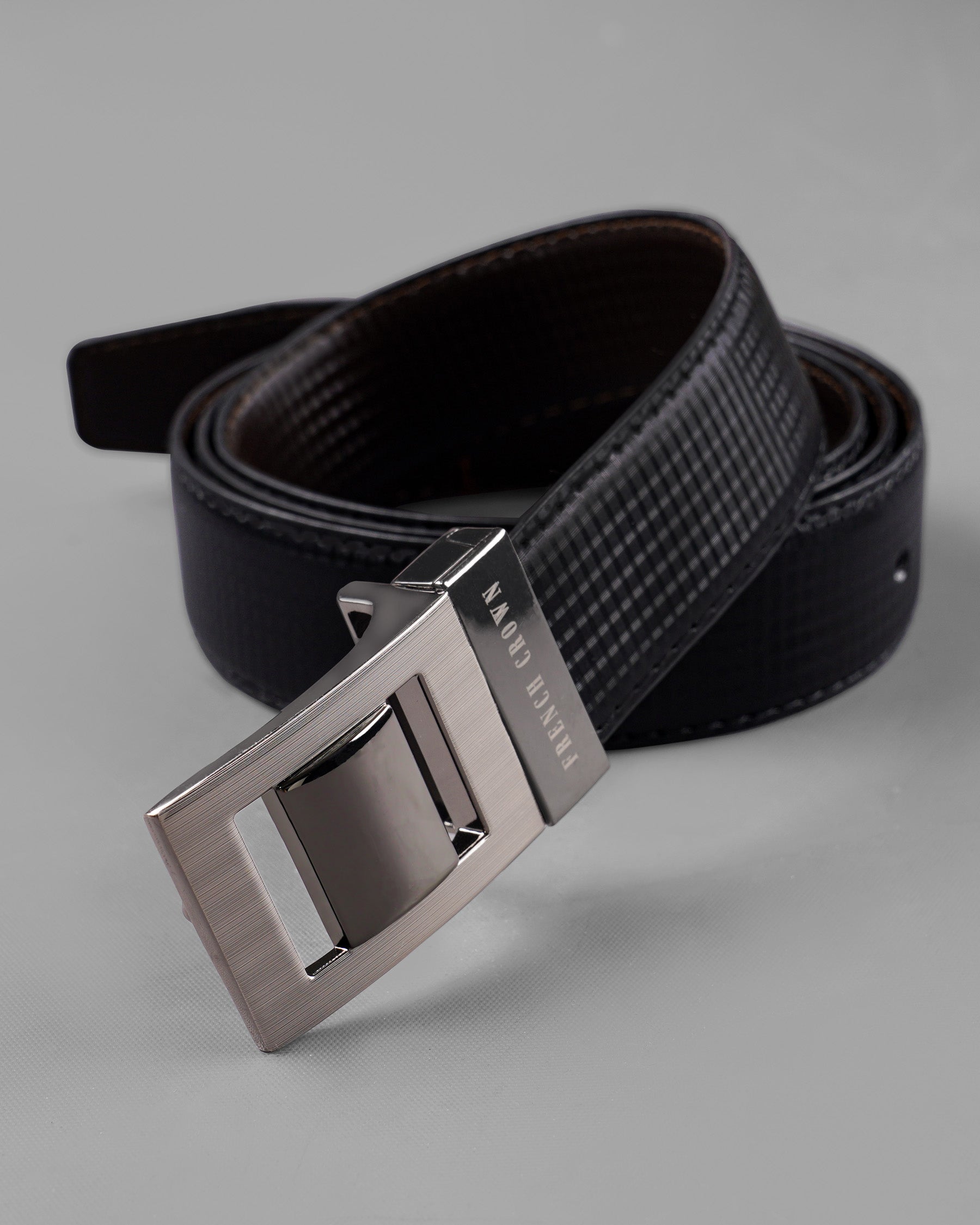 Silver Box Buckle with Shiny Black Design Jade Black and Brown Leather Free Handcrafted Reversible Belt BT062-28, BT062-30, BT062-32, BT062-34, BT062-36, BT062-38 