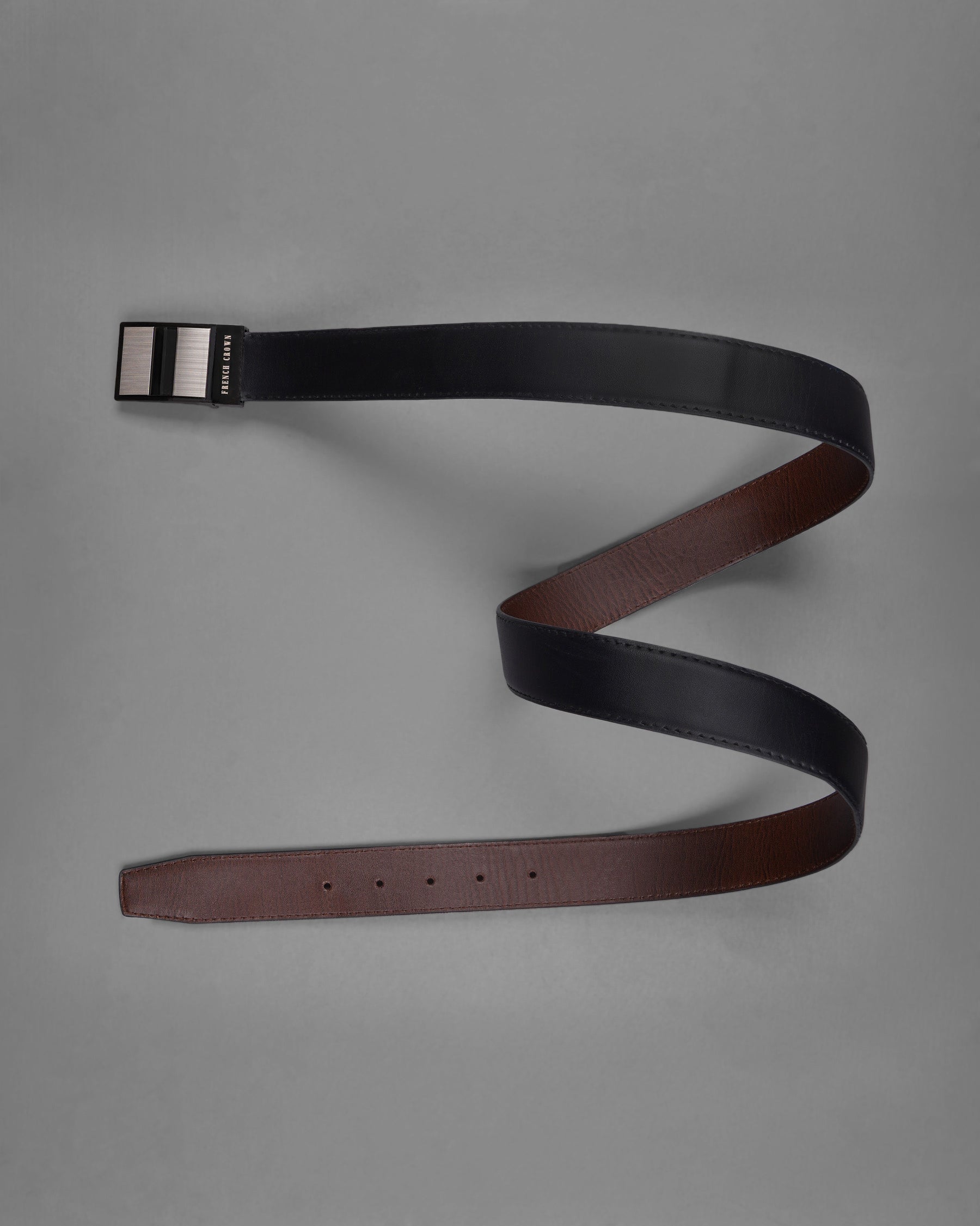 Silver and Gray with Black Box Buckle with Jade Black and Brown Leather Free Handcrafted Reversible Belt BT064-28, BT064-30, BT064-32, BT064-34, BT064-36, BT064-38