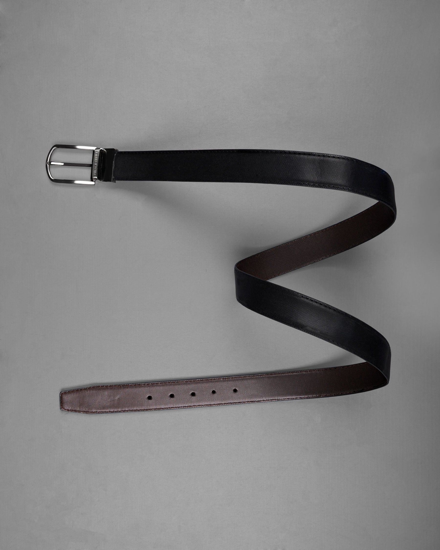 Silver Metallic Buckle with Jade Black and Brown Leather Free Handcrafted Reversible Belt