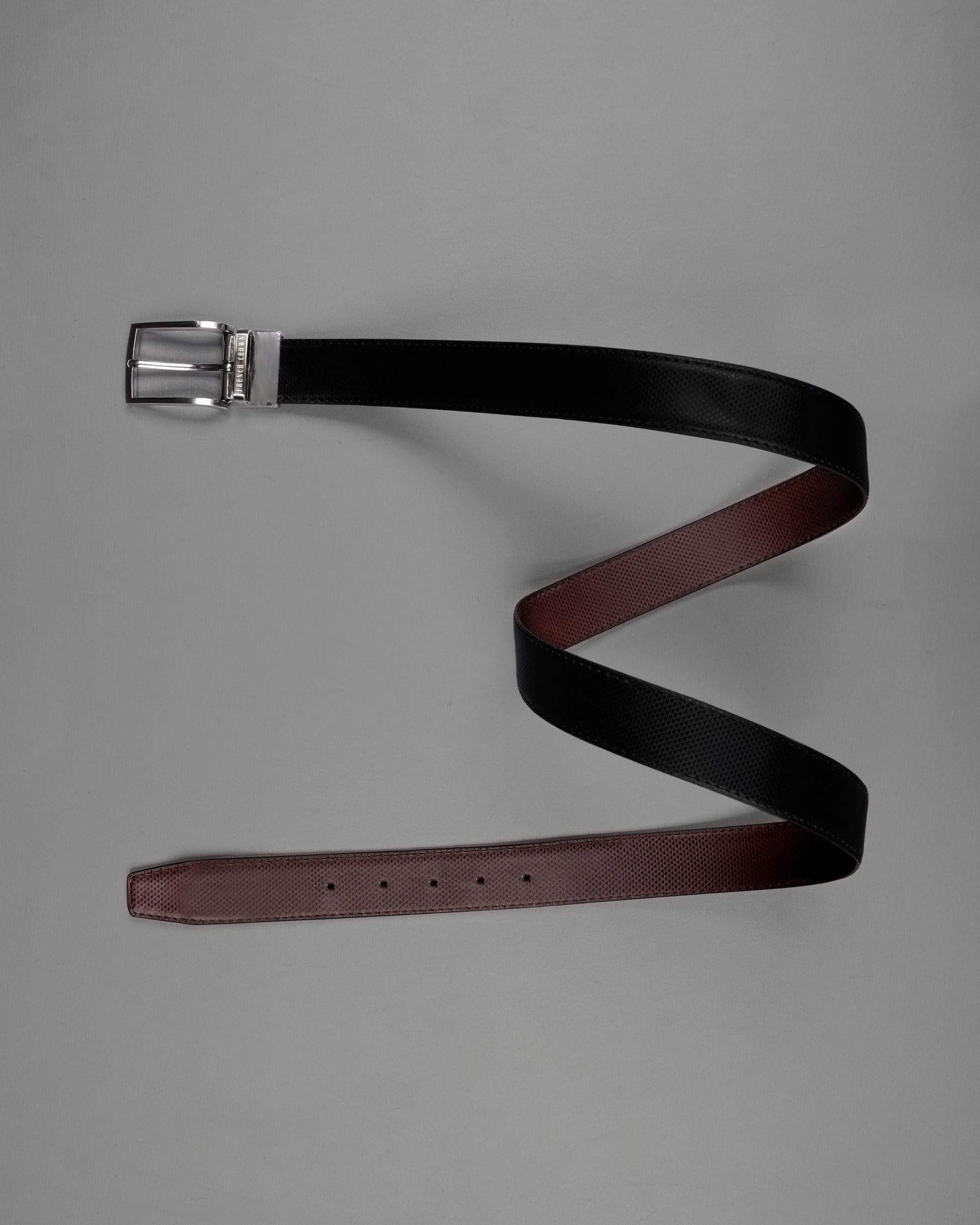 Silver Metallic Shiny Buckle with Jade Black and Brown Leather Free Handcrafted Reversible Belt