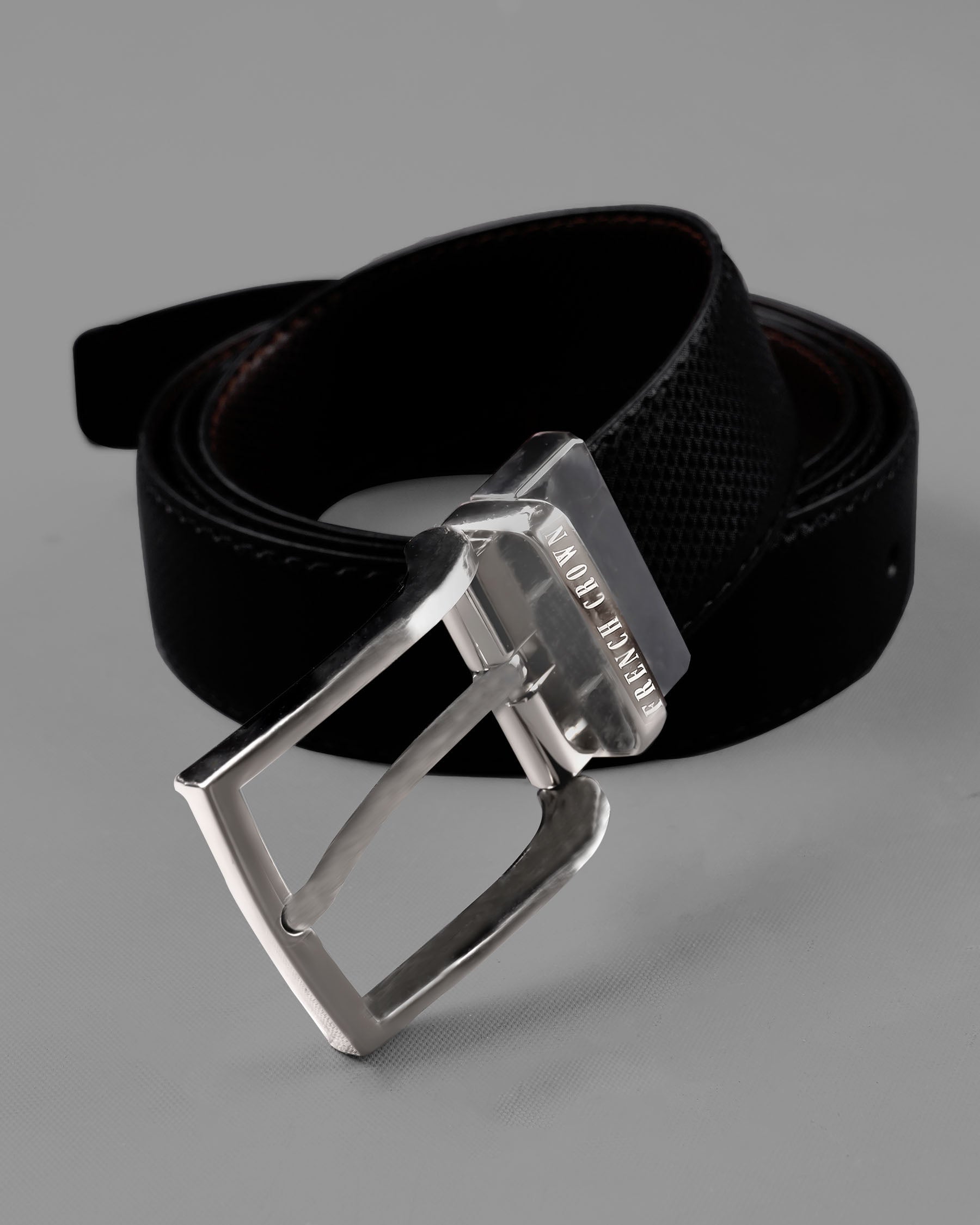 Silver Metallic Shiny Buckle with Jade Black and Brown Leather Free Handcrafted Reversible Belt BT069-28, BT069-30, BT069-32, BT069-34, BT069-36, BT069-38