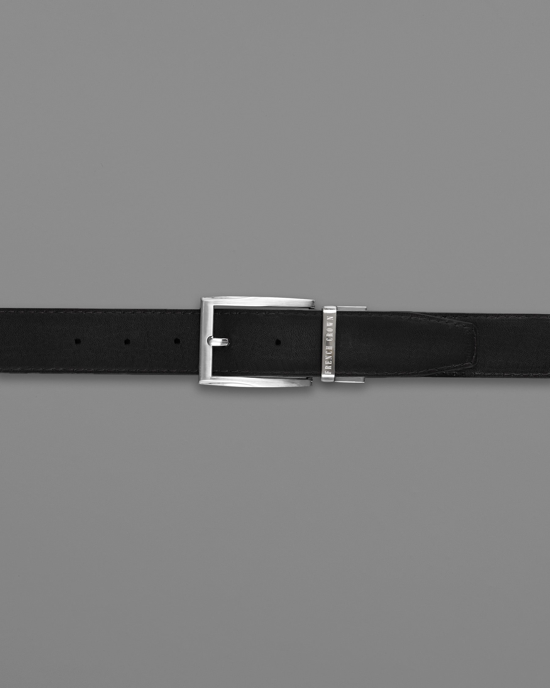 Silver Metallic Shiny Buckle with Jade Black and Brown Leather Free Handcrafted Reversible Belt