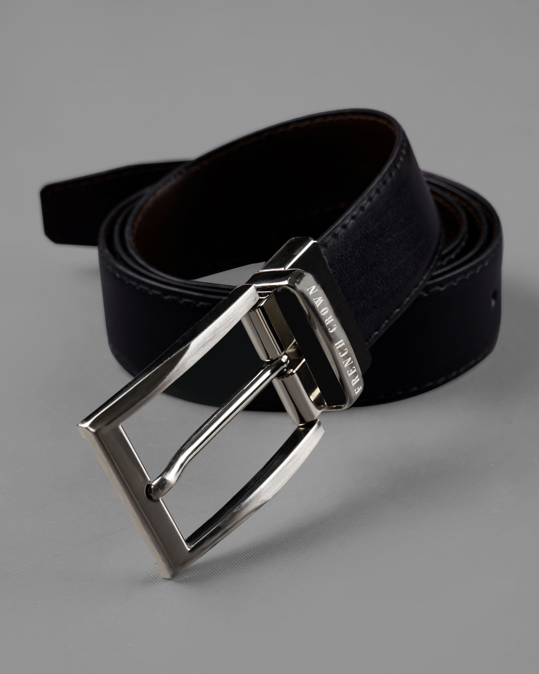 Silver Metallic Shiny Buckle with Jade Black and Brown Leather Free Handcrafted Reversible Belt BT072-28, BT072-30, BT072-32, BT072-34, BT072-36, BT072-38