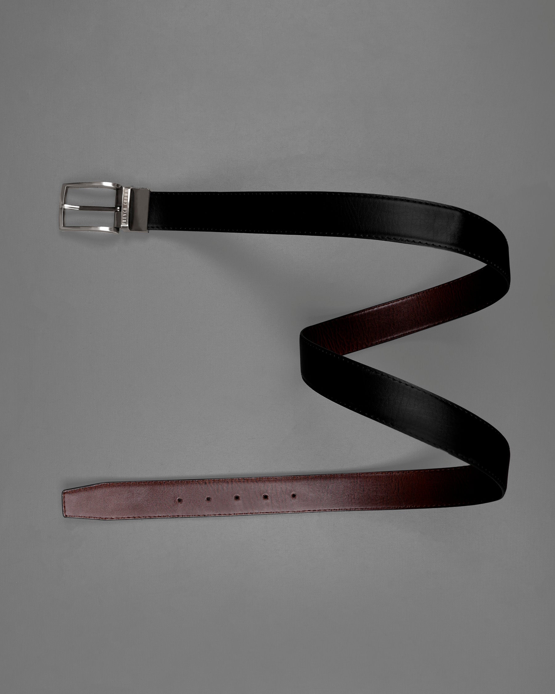 Silver Metallic Shiny Buckle with Jade Black and Brown Leather Free Handcrafted Reversible Belt