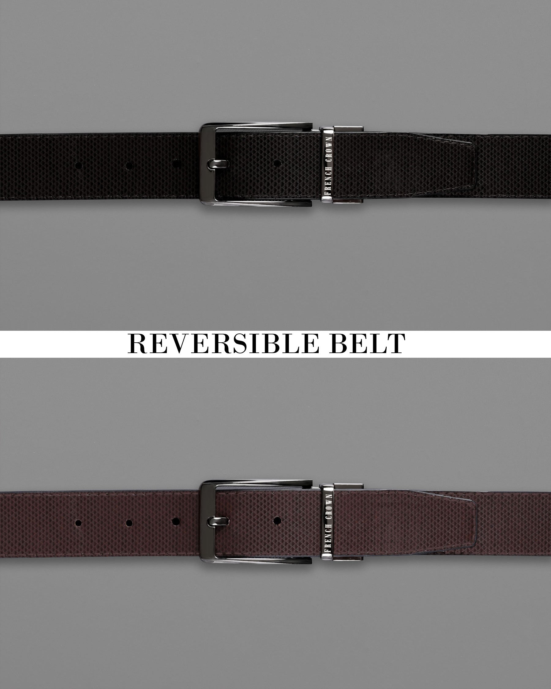 Metallic Black and Silver Buckle with Jade Black and Brown Leather Free Handcrafted Reversible Belt BT083-28, BT083-30, BT083-32, BT083-34, BT083-36, BT083-38