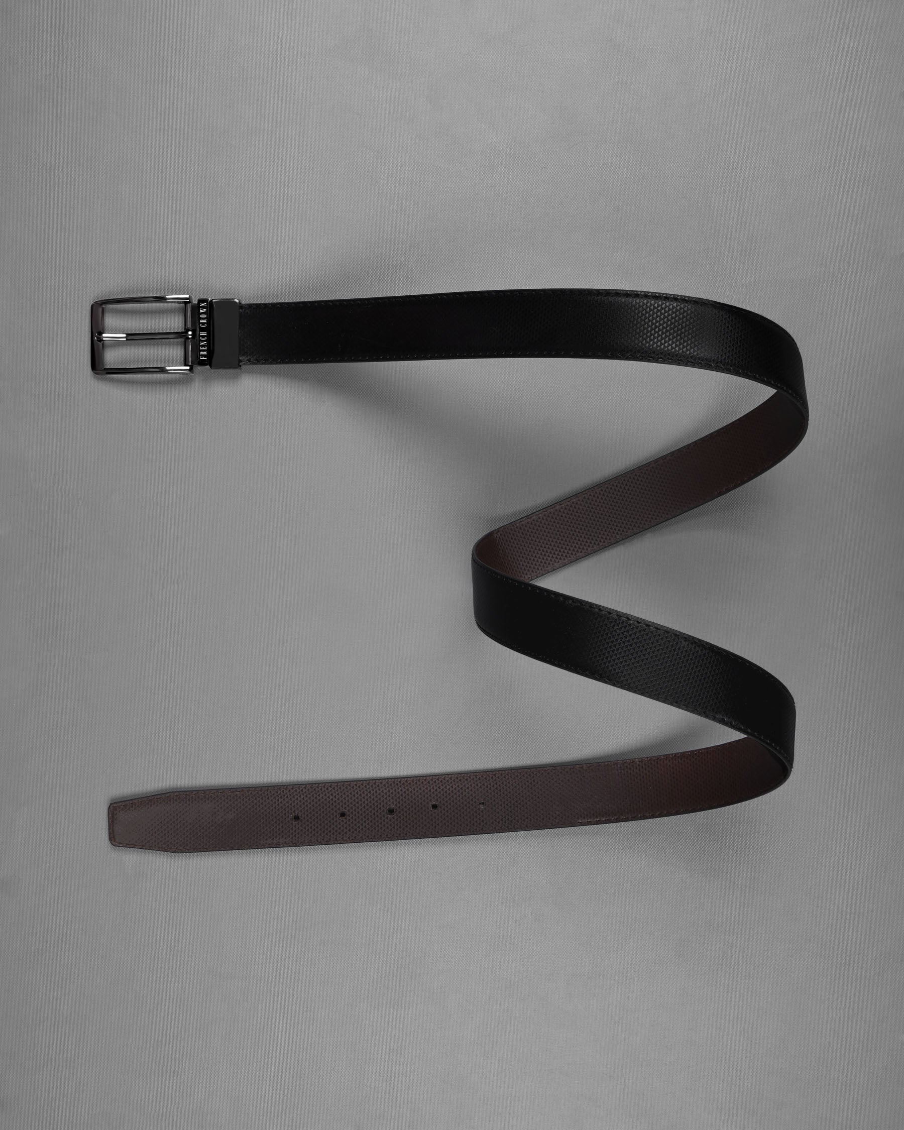 Metallic Black and Silver Buckle with Jade Black and Brown Leather Free Handcrafted Reversible Belt BT083-28, BT083-30, BT083-32, BT083-34, BT083-36, BT083-38