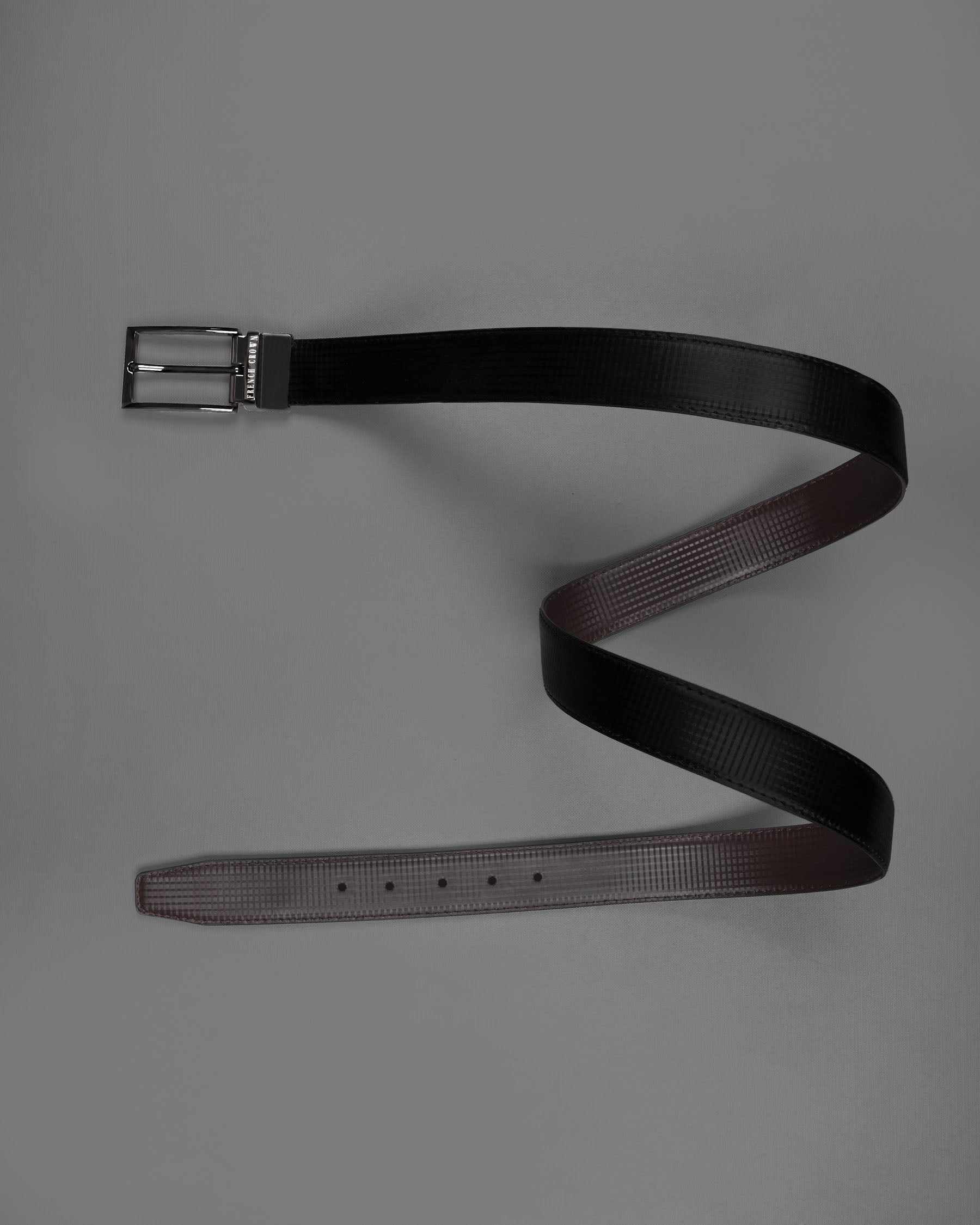 Metallic Silver Shiny Buckle with Jade Black and Brown Leather Free Handcrafted Reversible Belt BT085-28, BT085-30, BT085-32, BT085-34, BT085-36, BT085-38