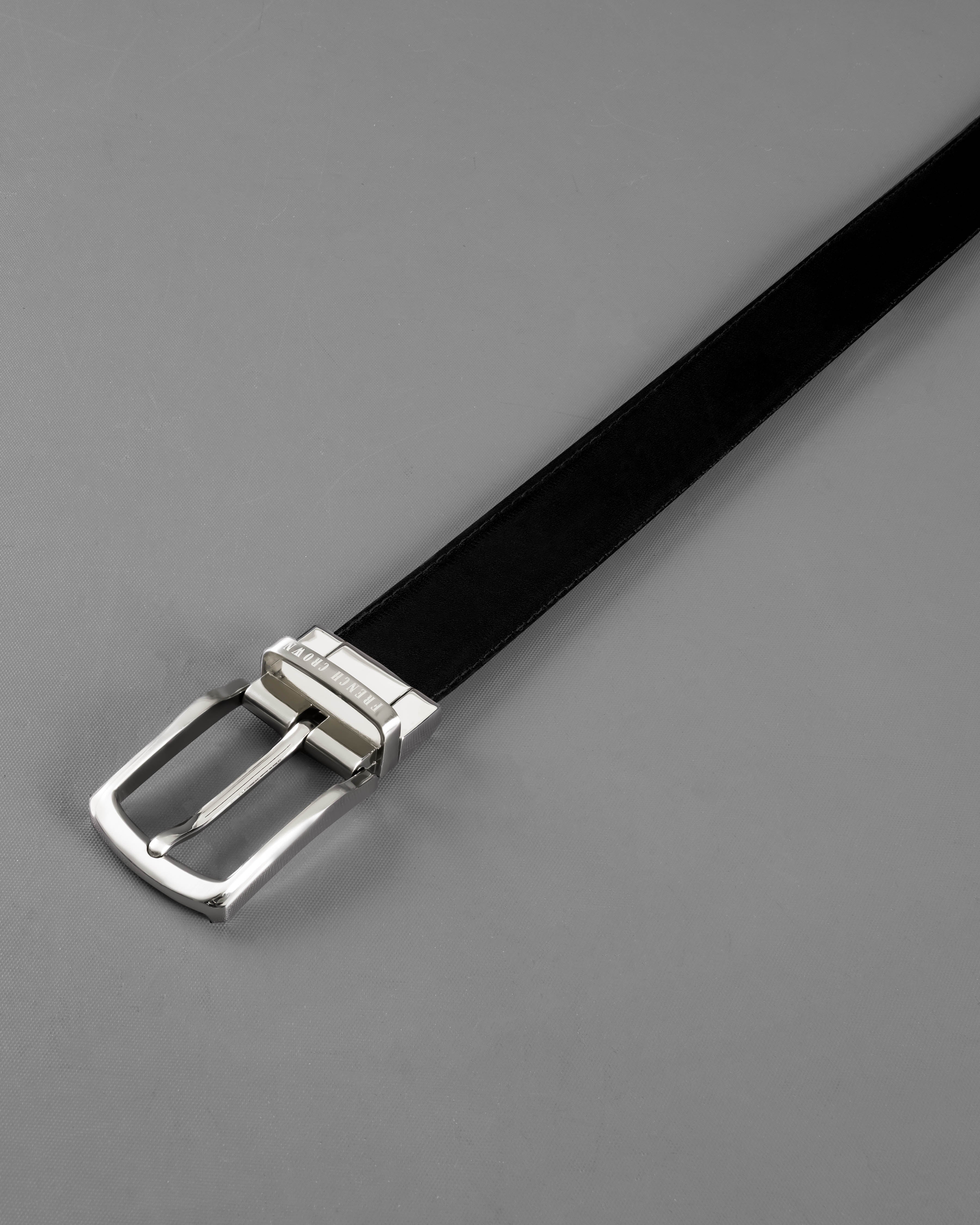 Silver Metallic Buckle with Jade Black and Brown Leather Free Handcrafted Reversible Belt BT097-28, BT097-30, BT097-32, BT097-34, BT097-36, BT097-38