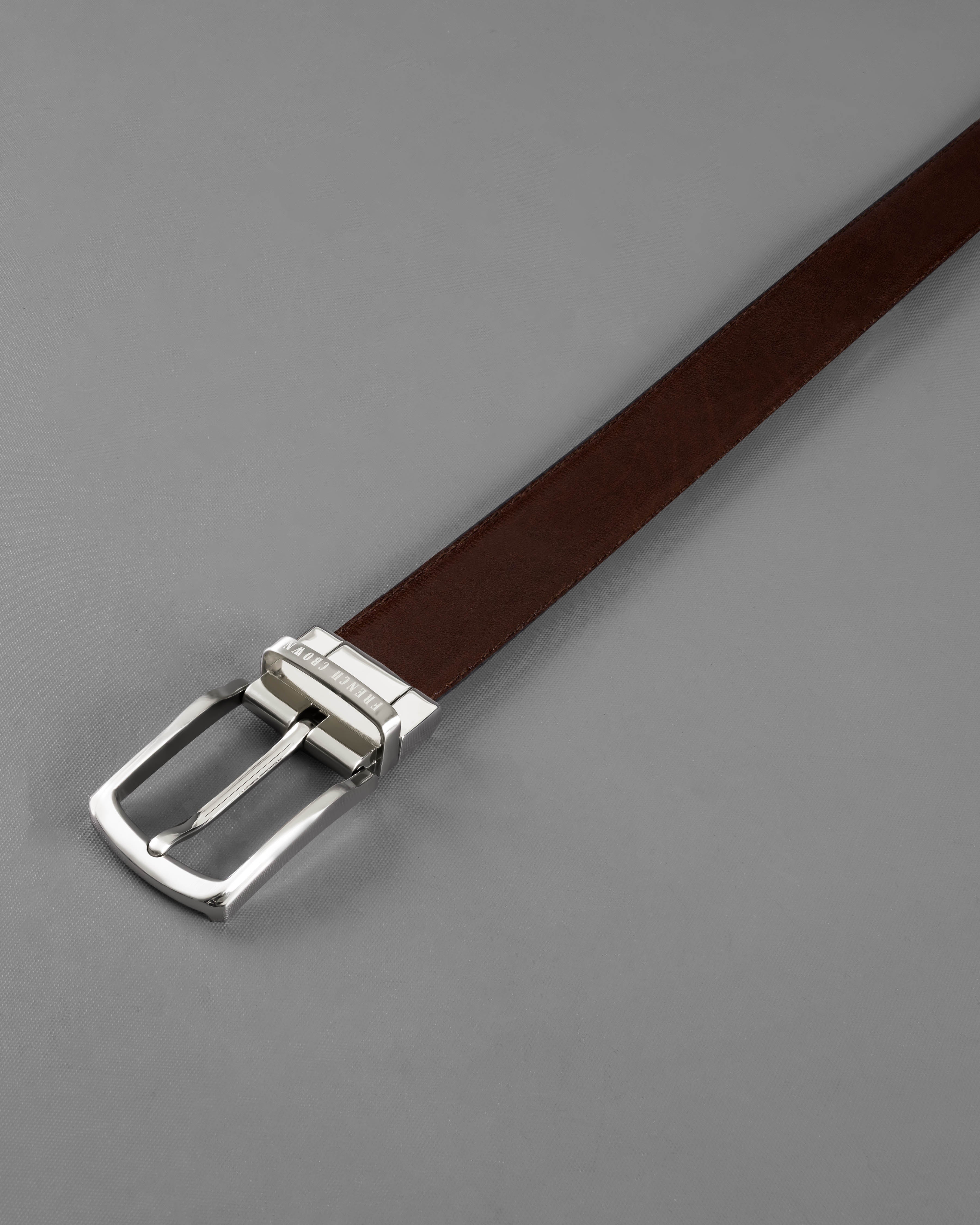 Silver Metallic Buckle with Jade Black and Brown Leather Free Handcrafted Reversible Belt BT097-28, BT097-30, BT097-32, BT097-34, BT097-36, BT097-38