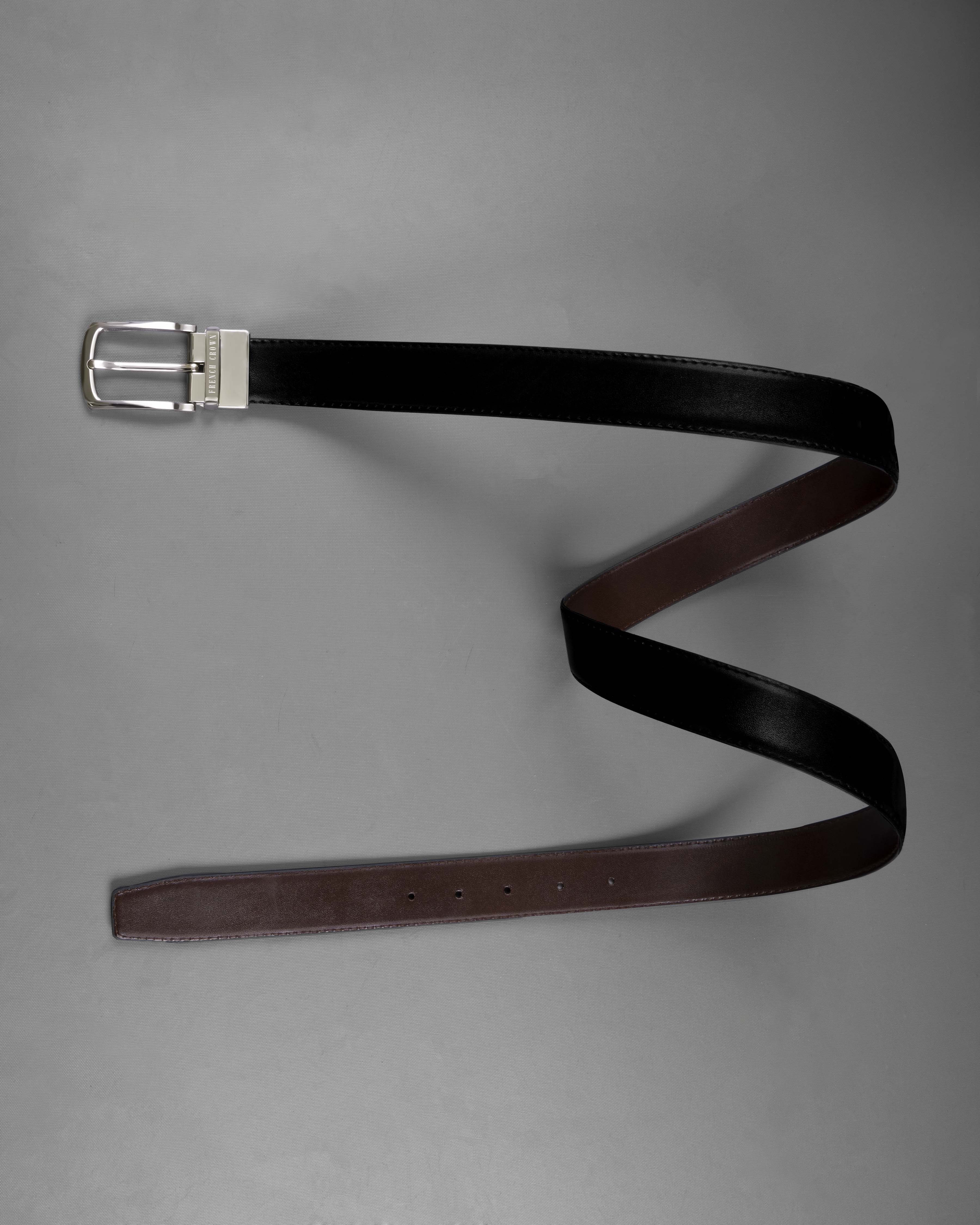 Silver Metallic Buckle with Jade Black and Brown Leather Free Handcrafted Reversible Belt BT097-28, BT097-30, BT097-32, BT097-34, BT097-36, BT097-38