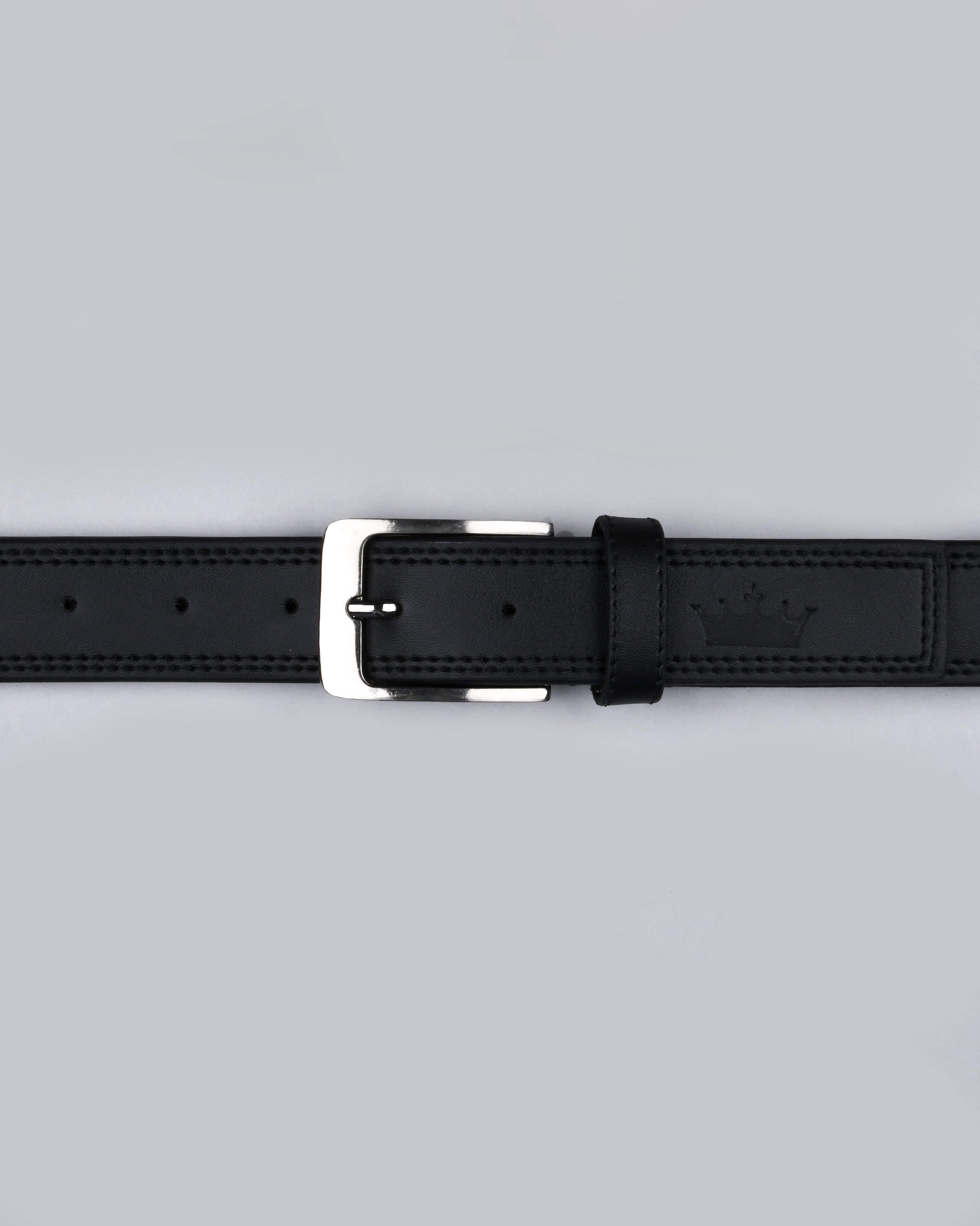 Jade Black Double Handmade Stitched Clean Strap Vegan Leather Belt BT20-28, BT20-38, BT20-30, BT20-32, BT20-34, BT20-36