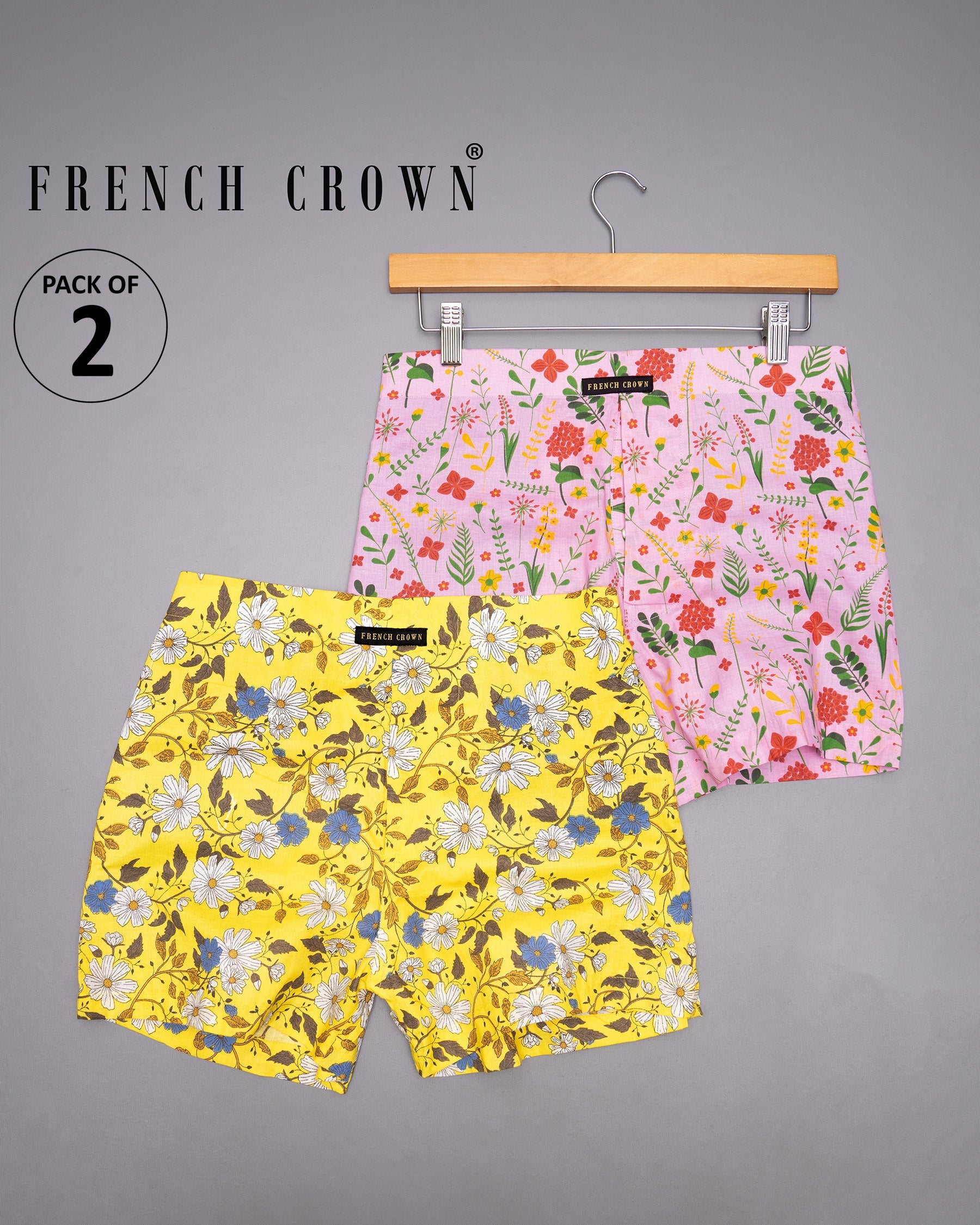 Gorse Yellow Flowers Printed and Cupid Printed Premium Cotton Boxers