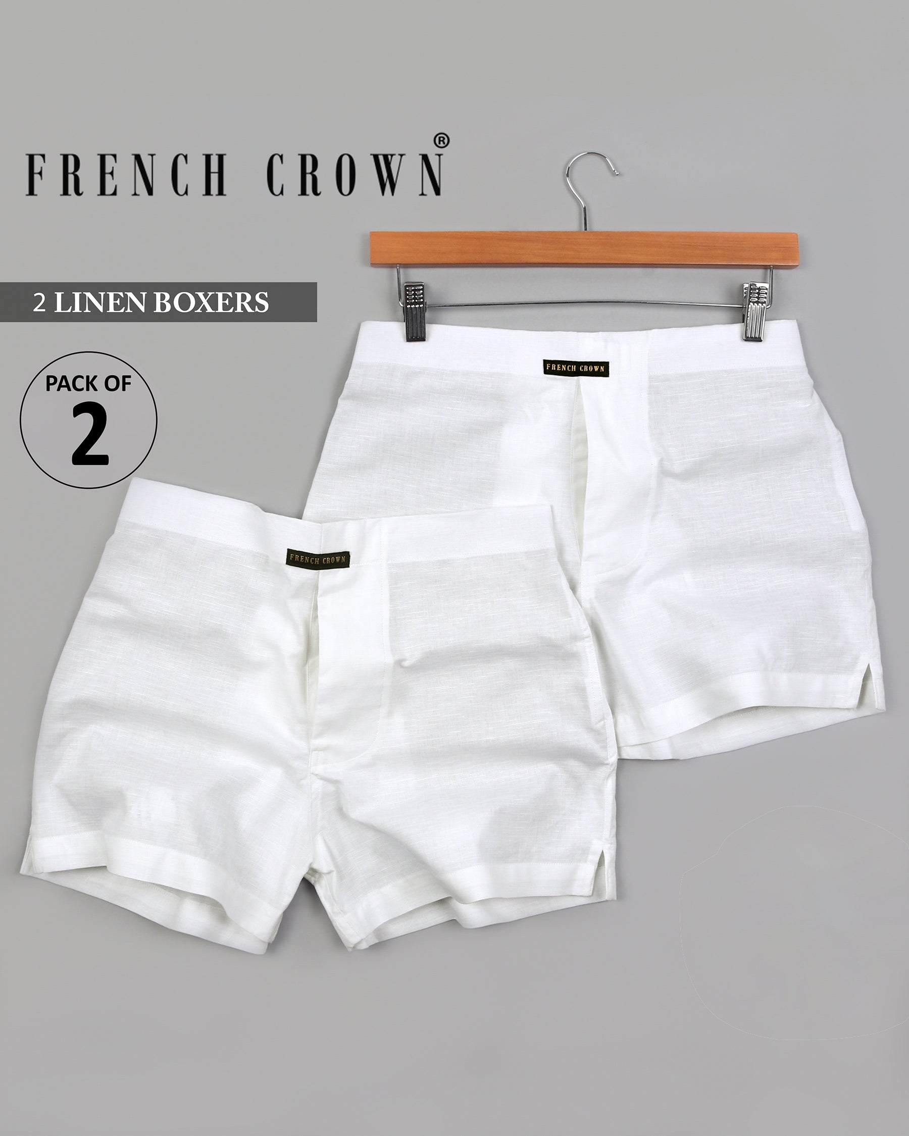 Two White Premium Linen Boxers BX045-28, BX045-30, BX045-32, BX045-34, BX045-36, BX045-38, BX045-40, BX045-42, BX045-44