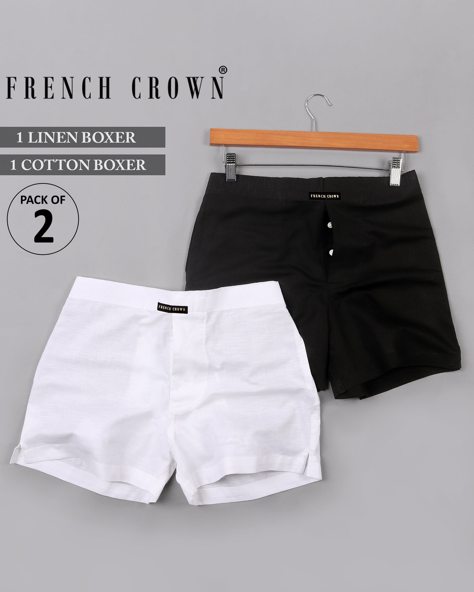 Black Cotton and White Premium Linen Boxers