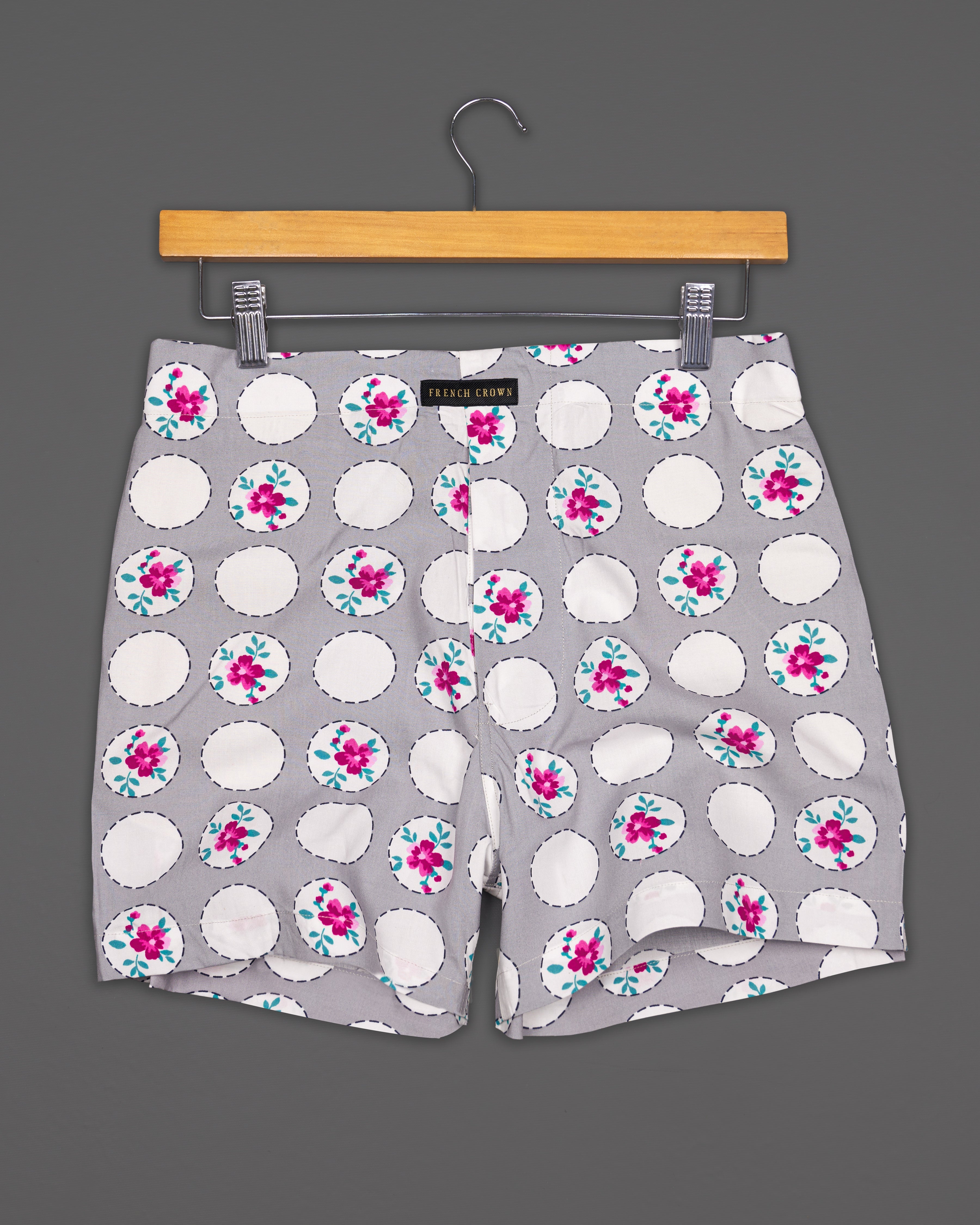 vMartini Gray with White Printed Premium Cotton Boxers BX441-28, BX441-30, BX441-32, BX441-34, BX441-36, BX441-38, BX441-40, BX441-42, BX441-44