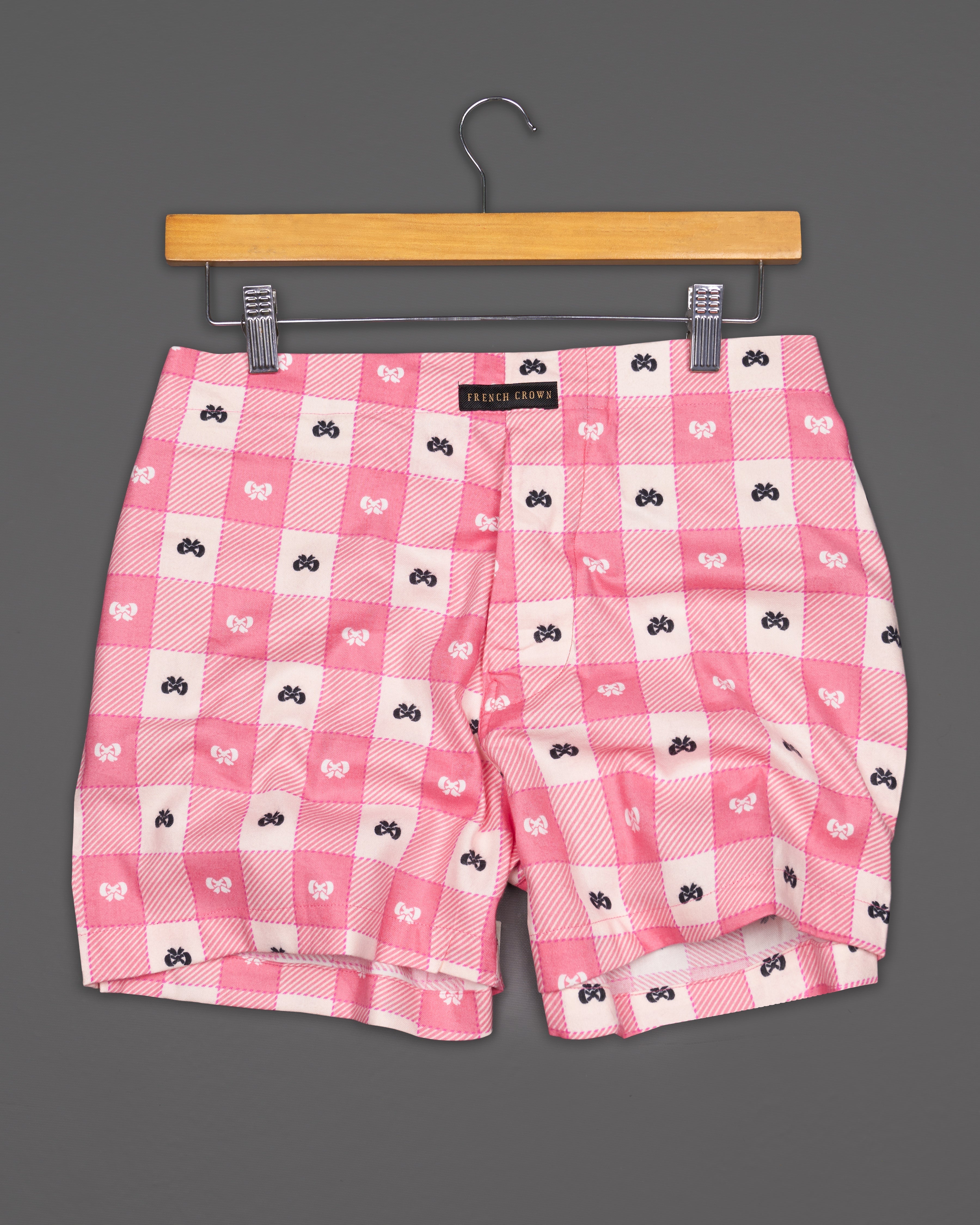 Salmon Pink Checkered Twill Premium Cotton Boxers BX442-28, BX442-30, BX442-32, BX442-34, BX442-36, BX442-38, BX442-40, BX442-42, BX442-44