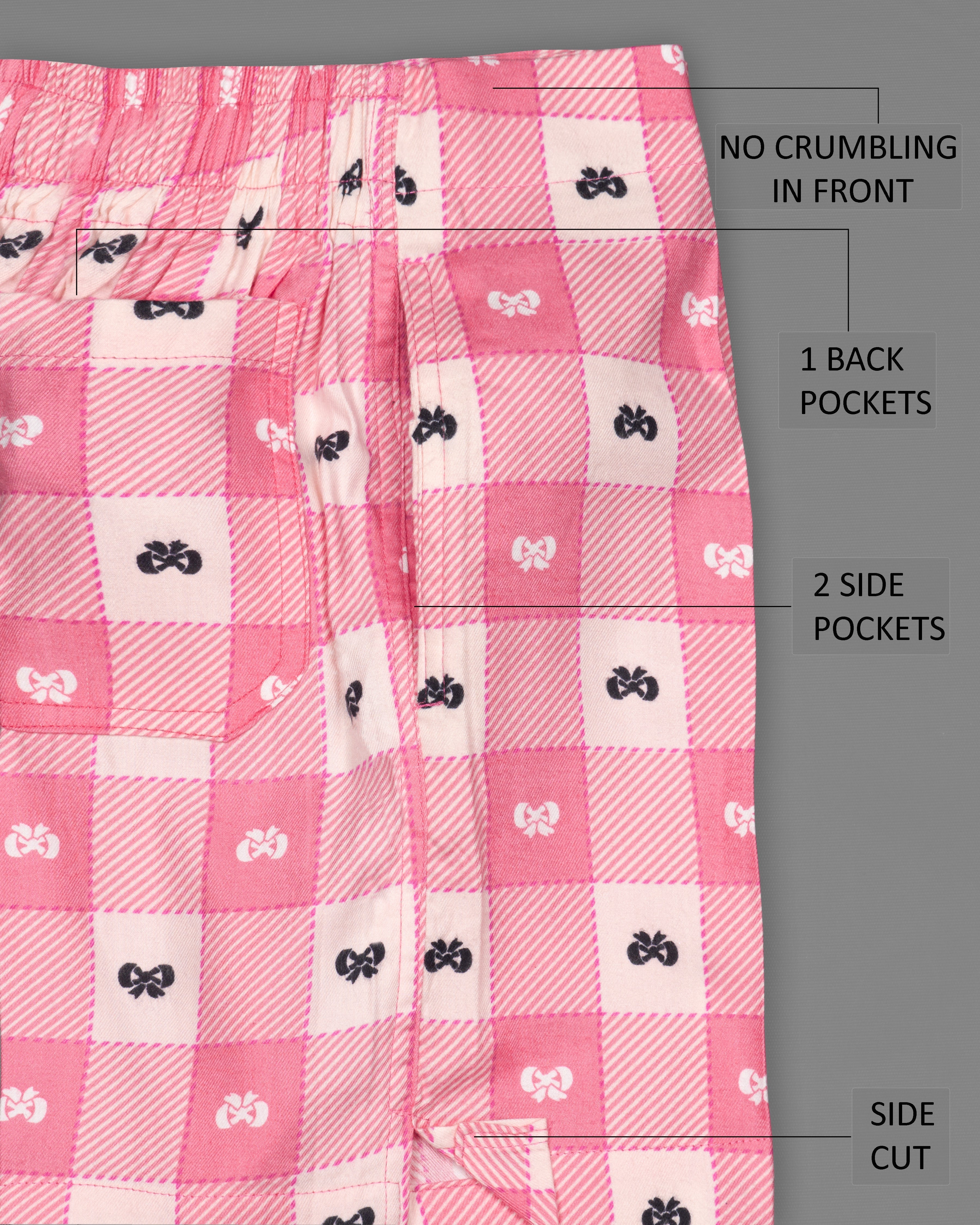 Salmon Pink Checkered Twill Premium Cotton Boxers BX442-28, BX442-30, BX442-32, BX442-34, BX442-36, BX442-38, BX442-40, BX442-42, BX442-44