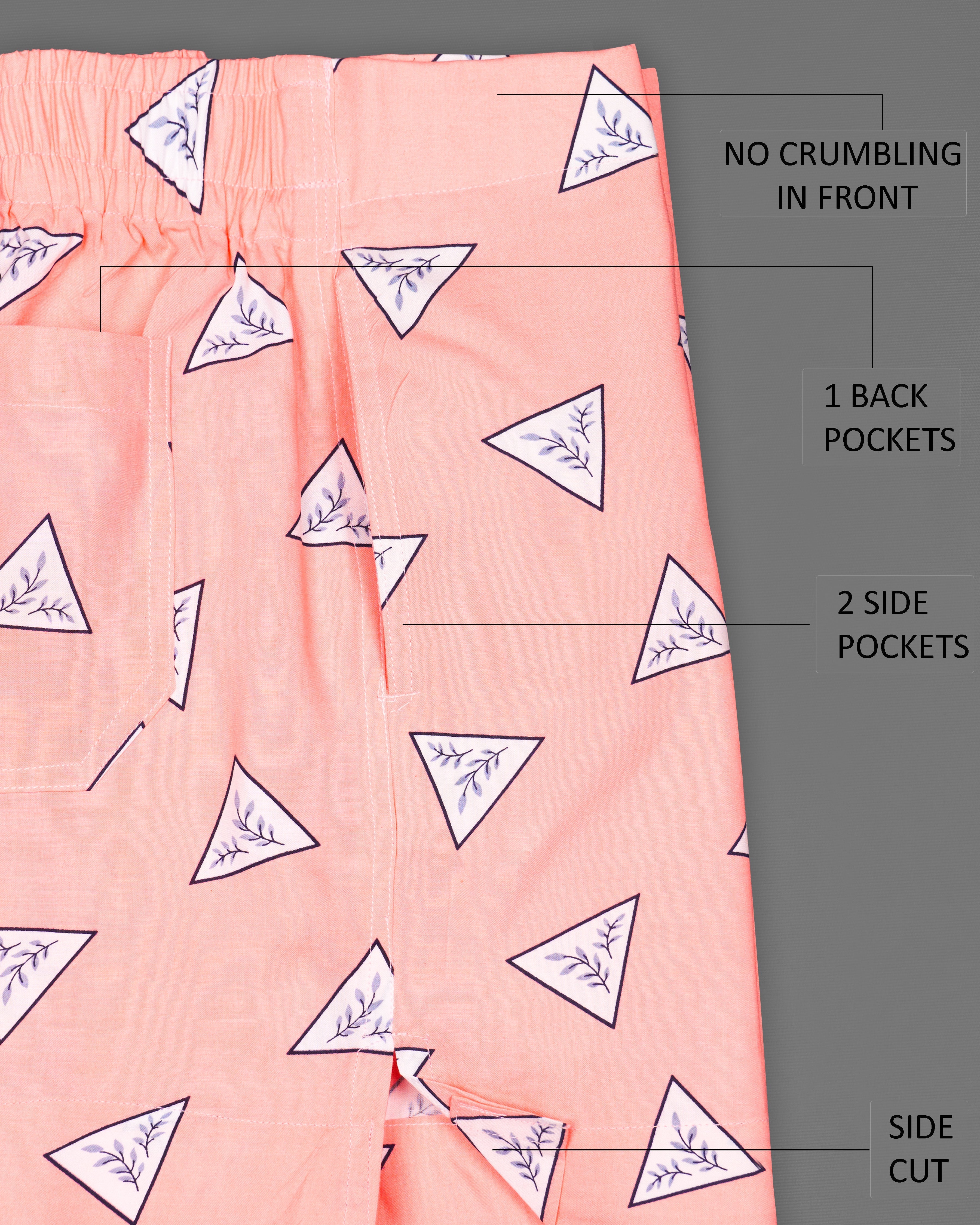 Oyster Peach Triangle Printed Premium Cotton Boxers BX450-28, BX450-30, BX450-32, BX450-34, BX450-36, BX450-38, BX450-40, BX450-42, BX450-44