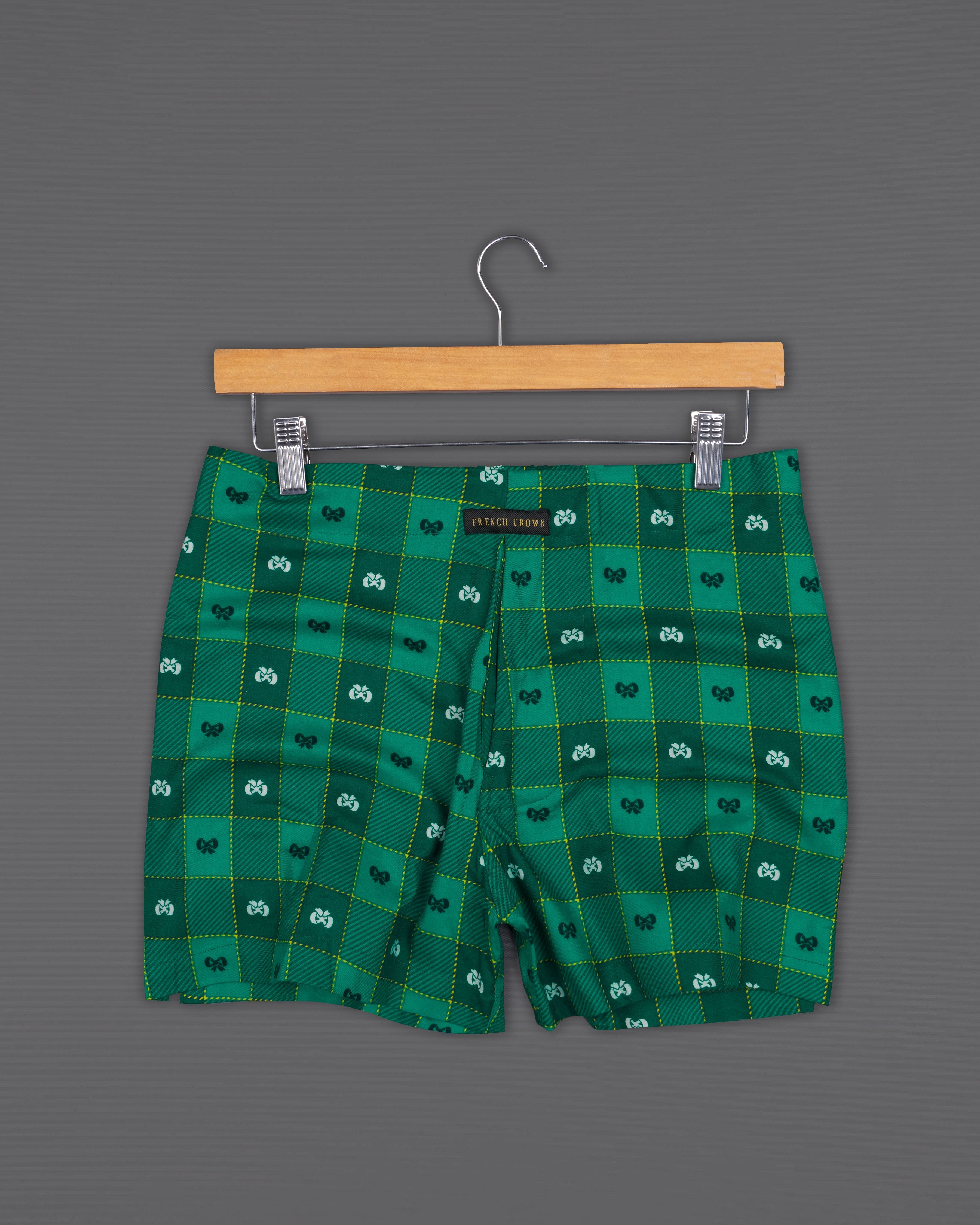 Tropical with Cyprus Green Twill Checkered Premium Cotton Boxers BX459-28, BX459-30, BX459-32, BX459-34, BX459-36, BX459-38, BX459-40, BX459-42, BX459-44 