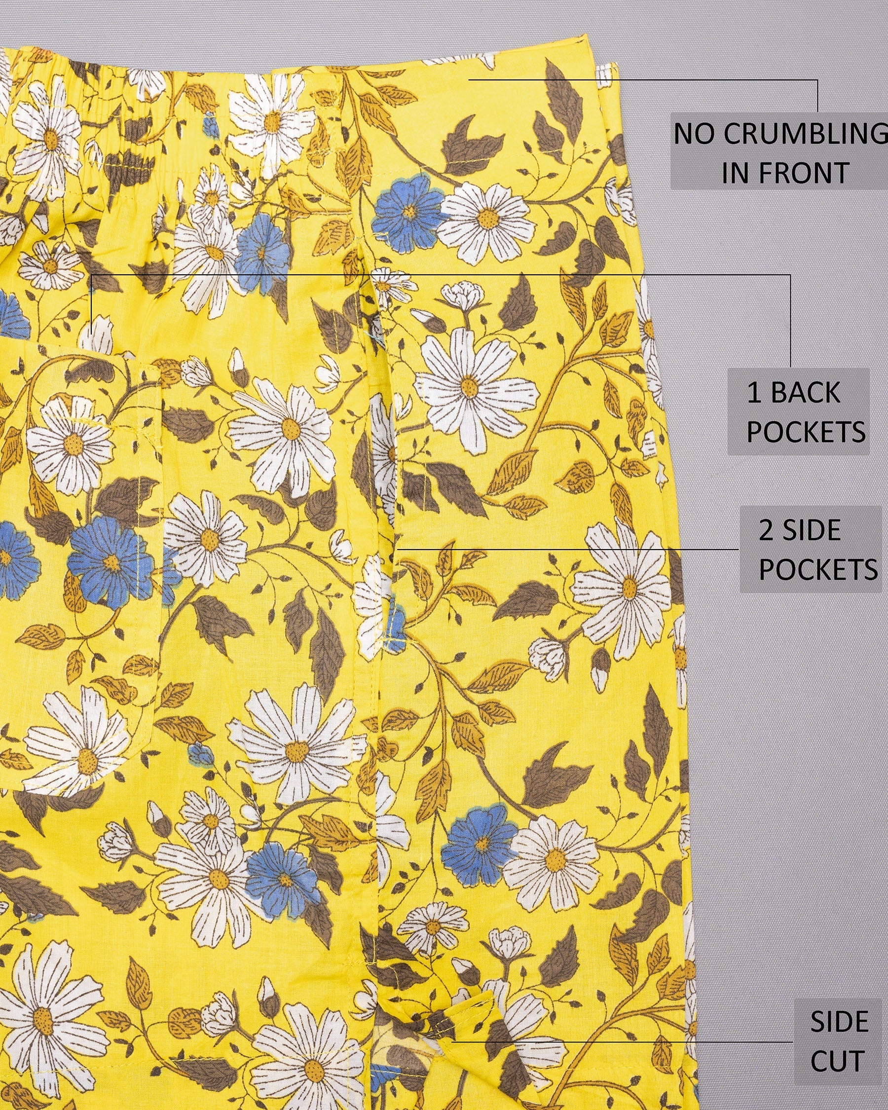 Gorse Yellow Flowers Printed and Cupid Printed Premium Cotton Boxers CBX385-28, CBX385-30, CBX385-32, CBX385-34, CBX385-36, CBX385-38, CBX385-40, CBX385-42, CBX385-44