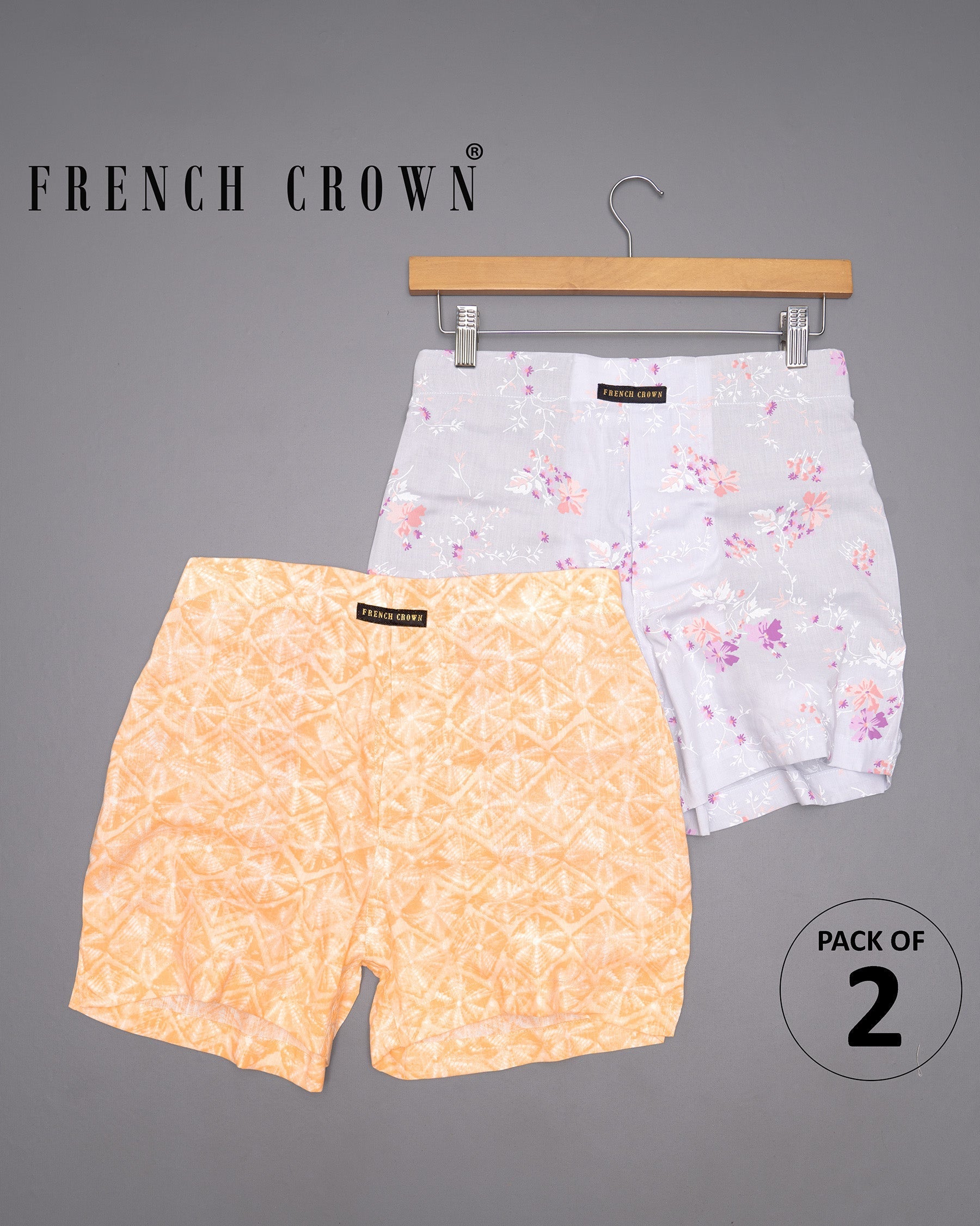 Chardonnay and Light Grey Printed Tencel Boxers CBX386-28, CBX386-30, CBX386-32, CBX386-34, CBX386-36, CBX386-38, CBX386-40, CBX386-42, CBX386-44