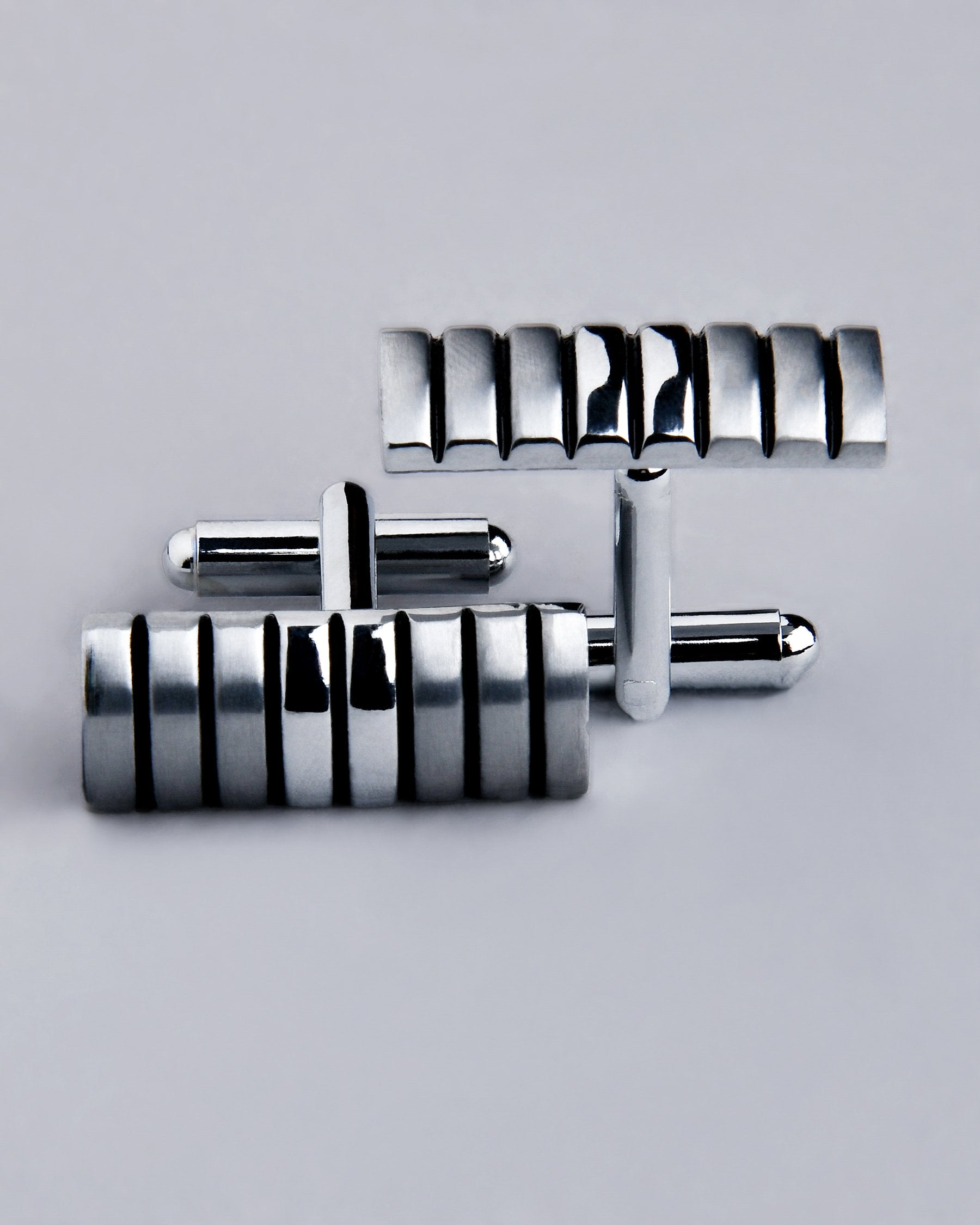 Silver with Deep Black Lines Engraved Steel Cufflinks