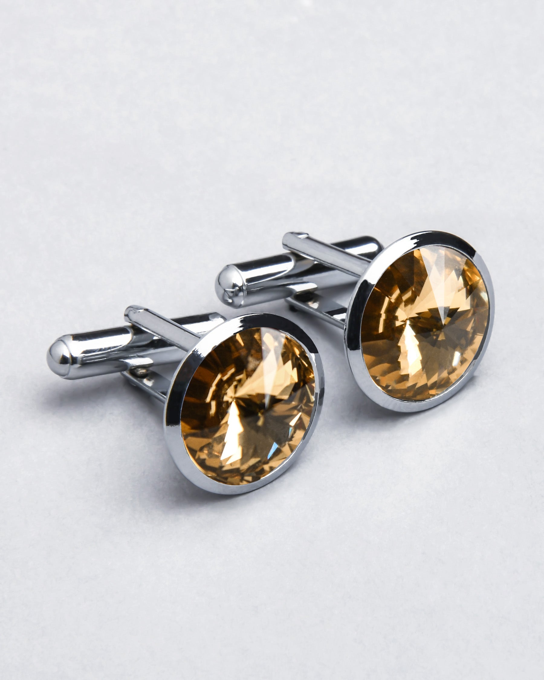 Silver with Brown Diamond Shaped Stone Cufflinks CL39