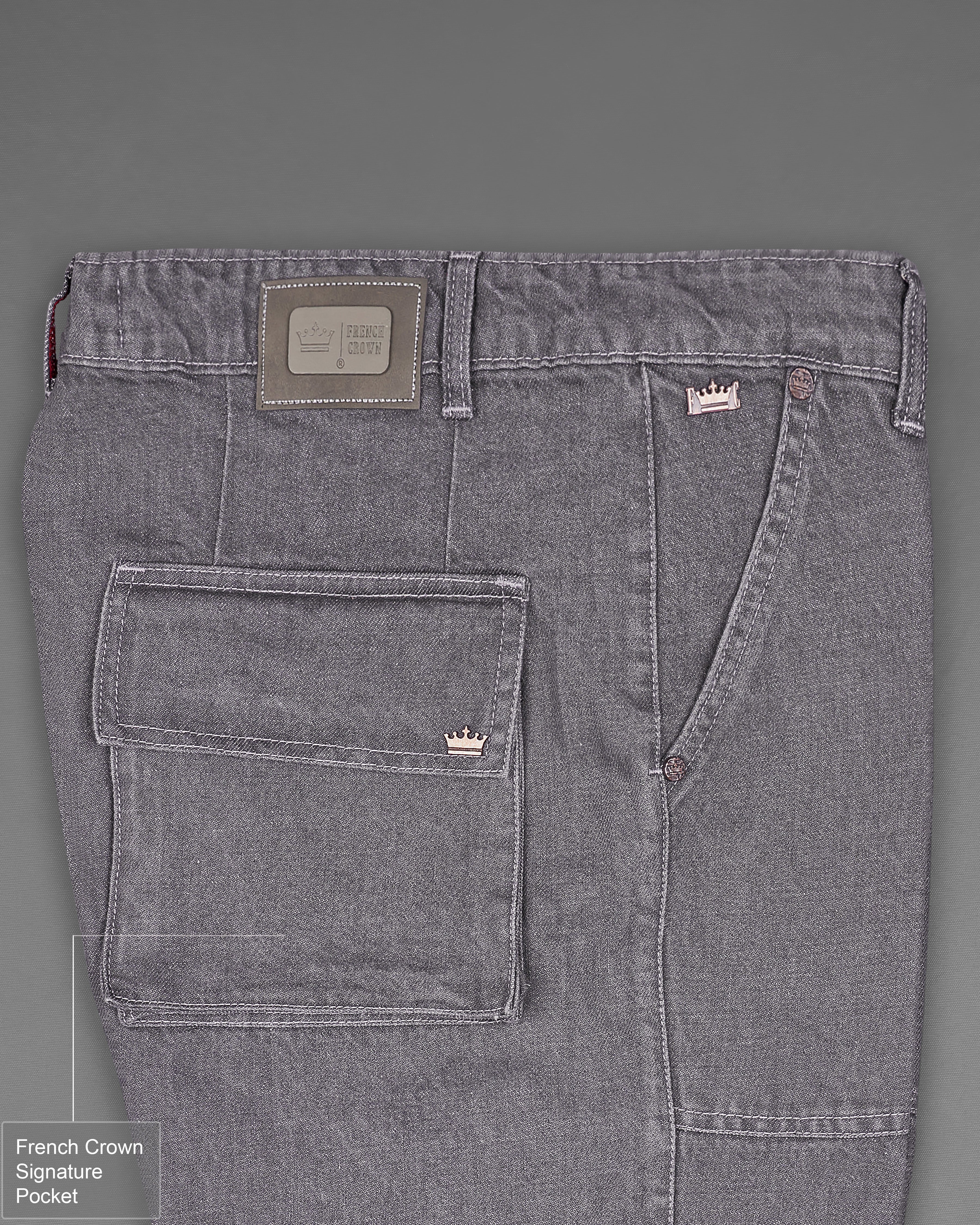 Smokey Gray Rinse Wash Cargo Denim J168-32, J168-34, J168-36, J168-38, J168-40