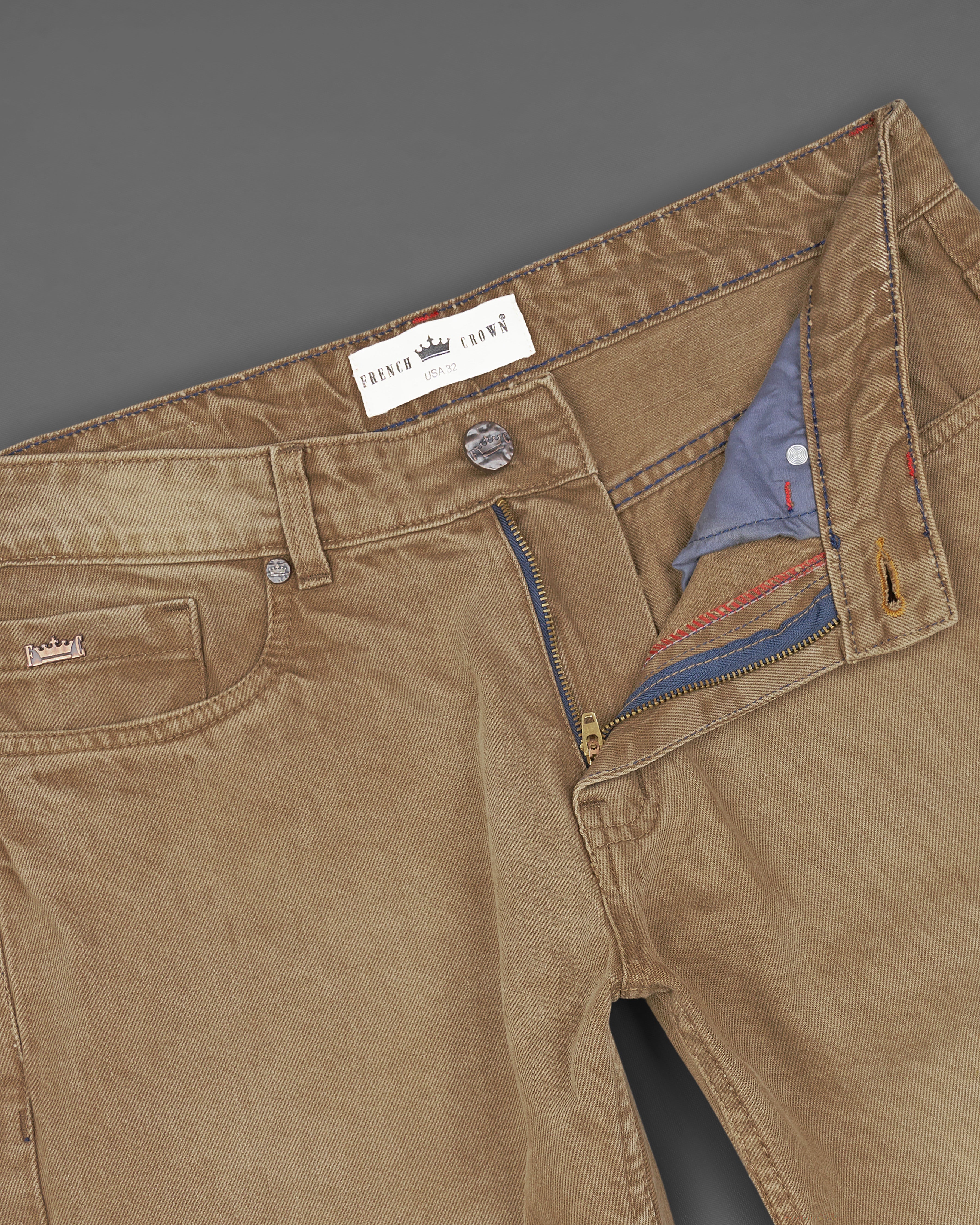 French Beige Brown Stone Wash Denim J171-30, J171-32, J171-34, J171-36, J171-38, J171-40