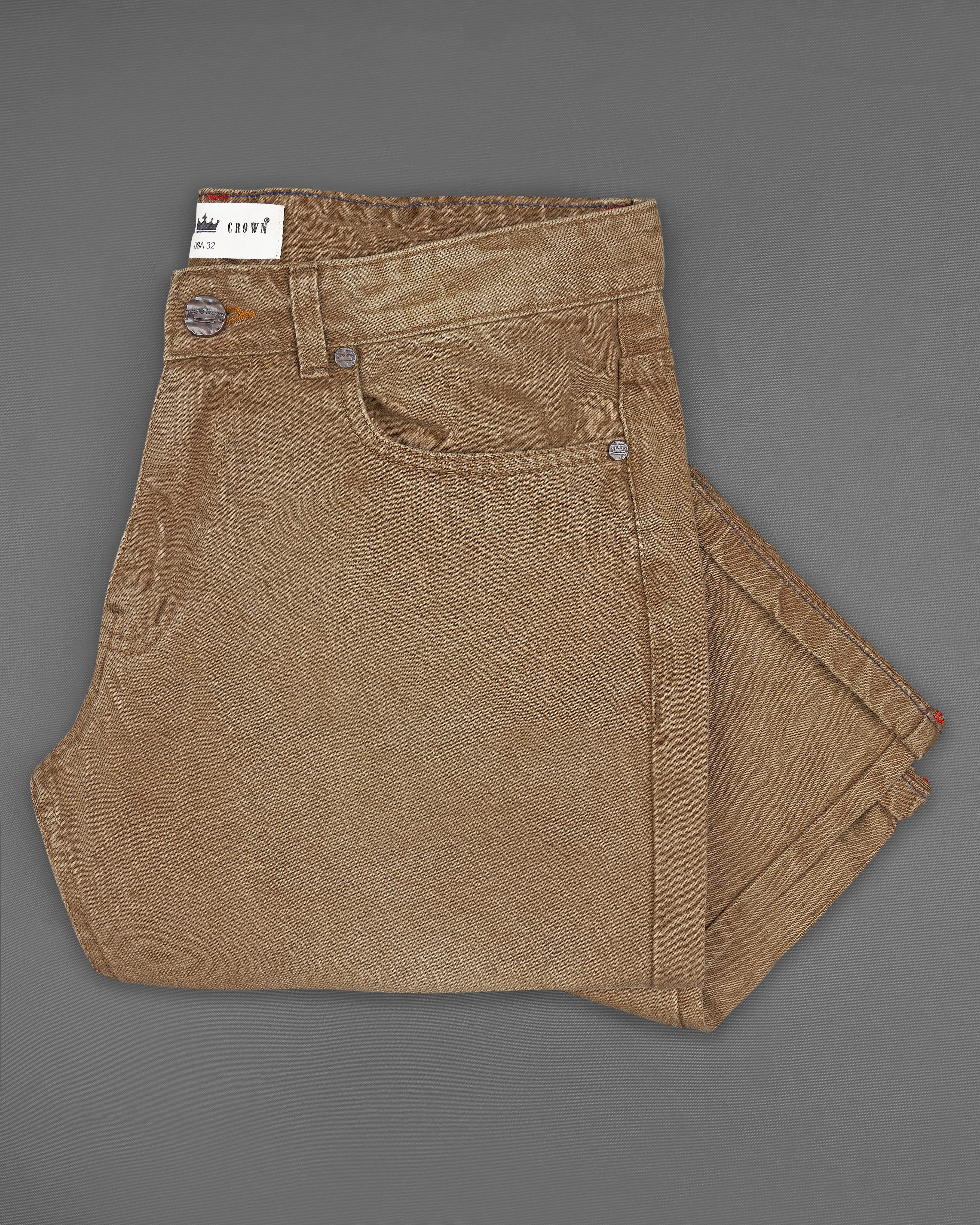 French Beige Brown Stone Wash Denim J171-30, J171-32, J171-34, J171-36, J171-38, J171-40