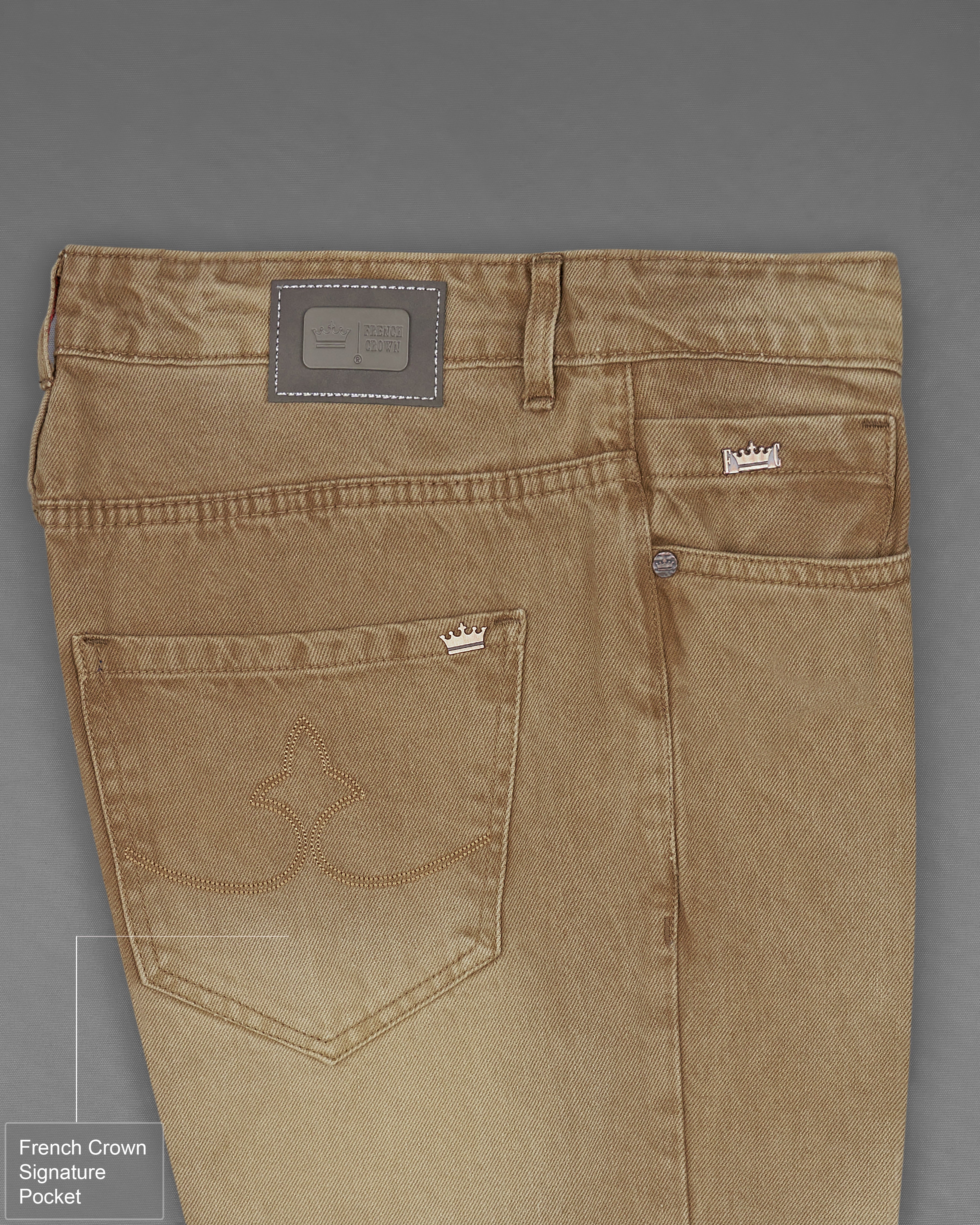 French Beige Brown Stone Wash Denim J171-30, J171-32, J171-34, J171-36, J171-38, J171-40