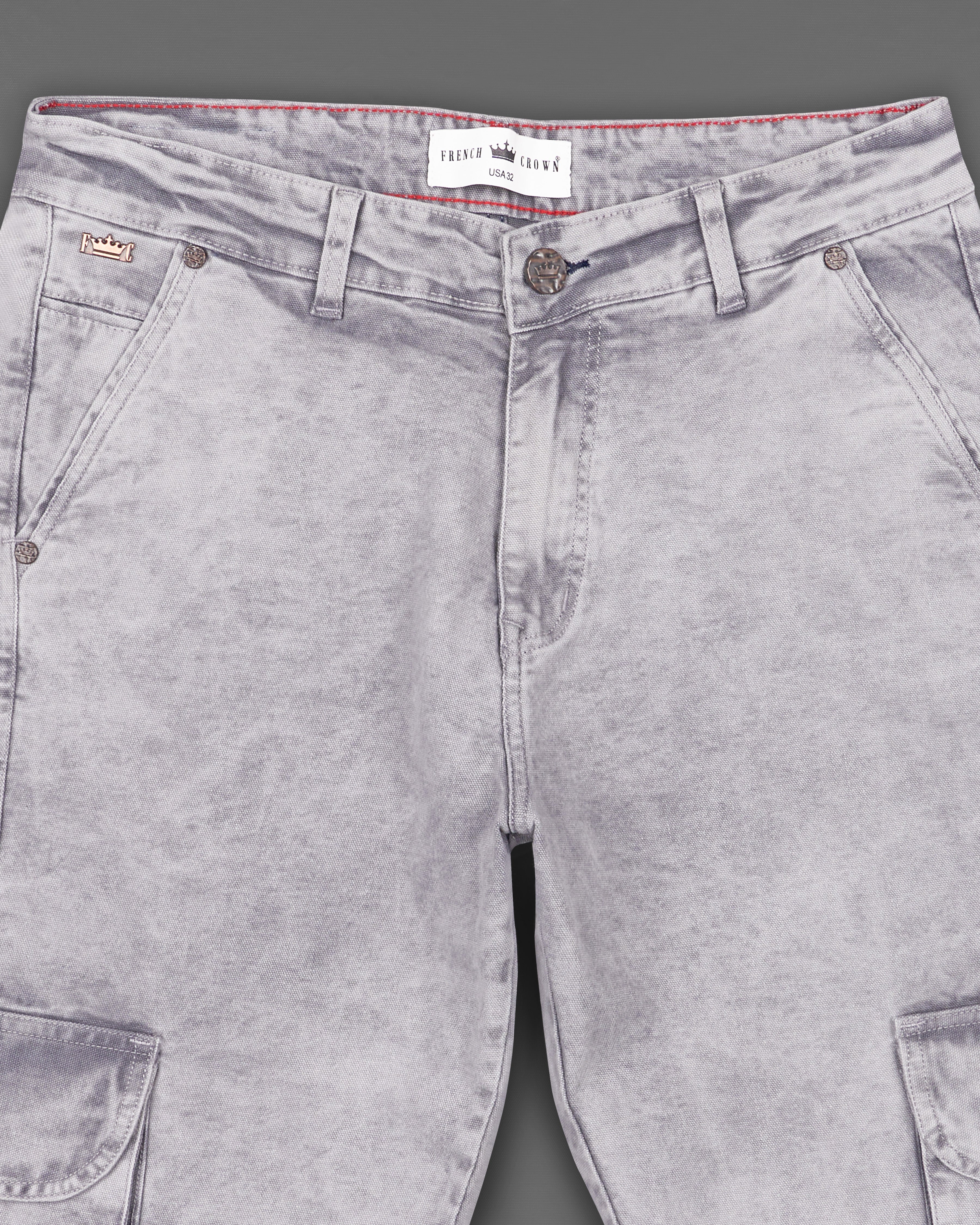 Wisteria Gray Acid Wash Stretchable Cargo Denim J183-32, J183-34, J183-36, J183-38, J183-40