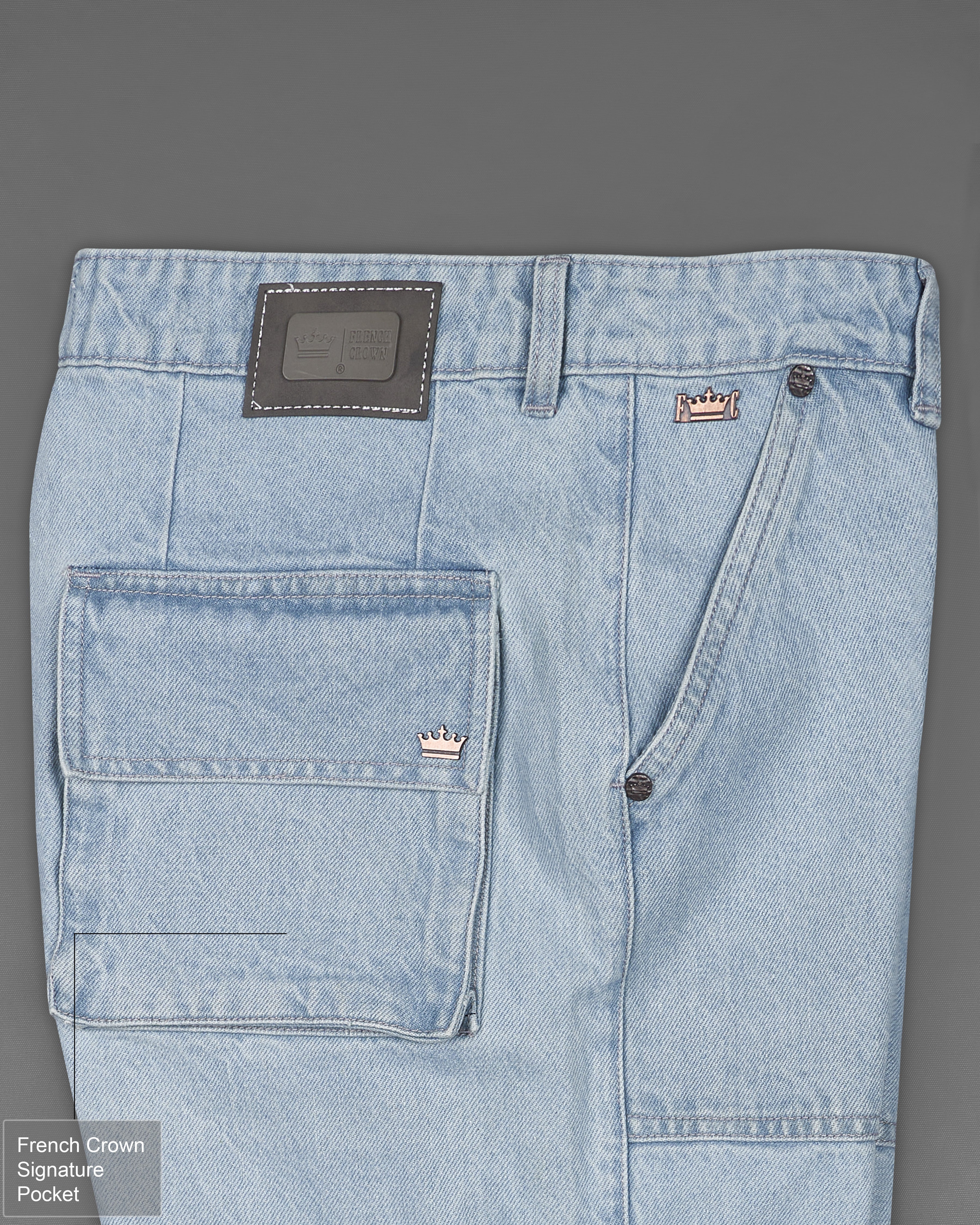 Casper Blue Rinse Wash Stretchable Cargo Denim J185-32, J185-34, J185-36, J185-38, J185-40