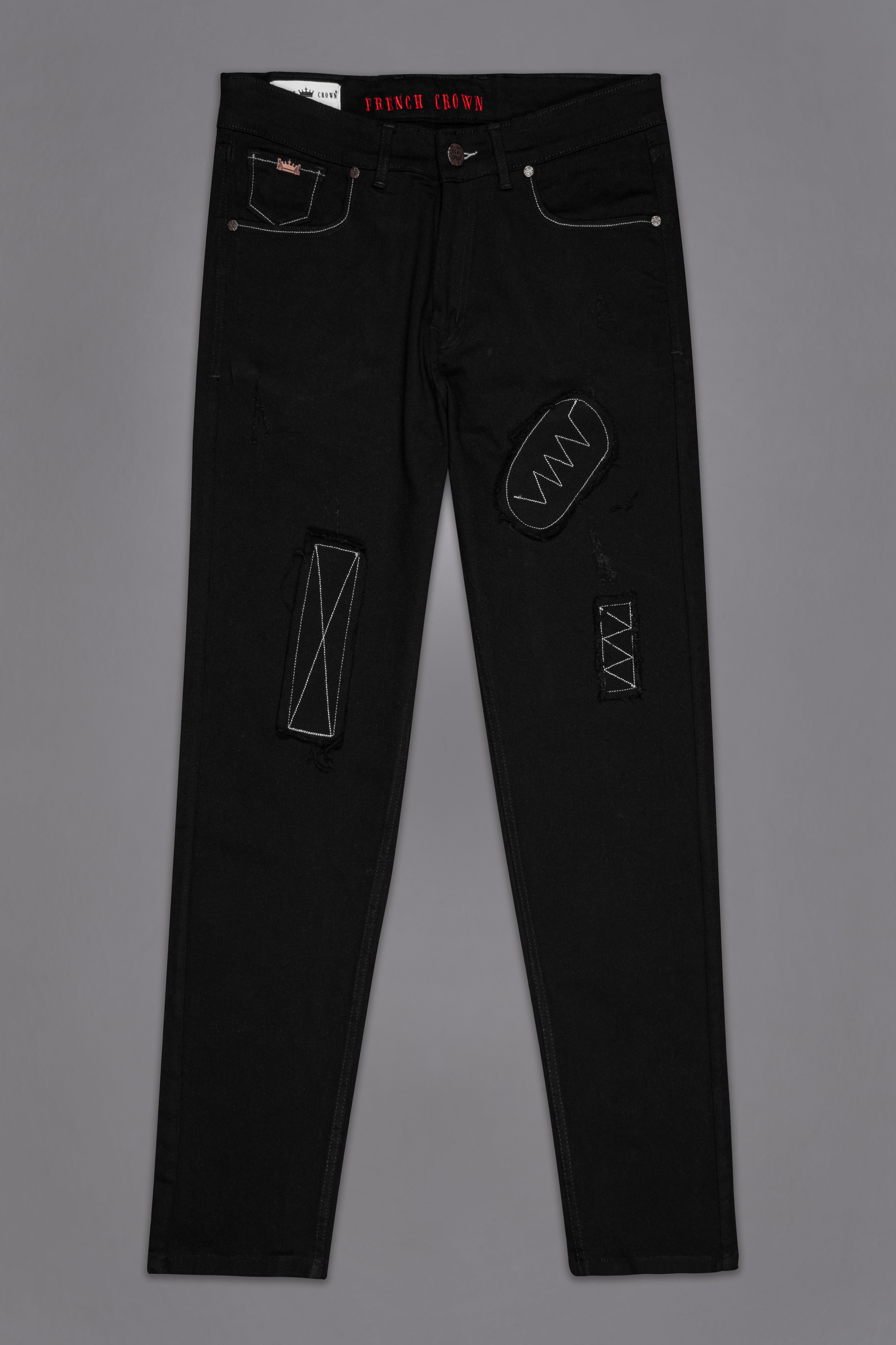 Jade Black Doodle Embroidered Stretchable Denim J234-30, J234-32, J234-34, J234-36, J234-38, J234-40